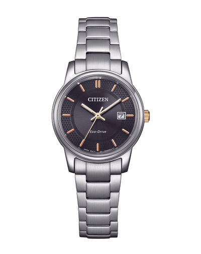 西铁城 Eco-Drive 黑色表盘不锈钢手表 EW2317-76E