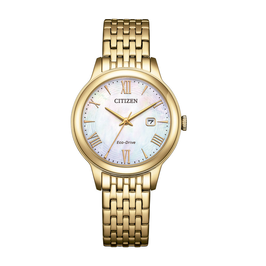 Citizen Lady Dress EW2623-53D white dial rose gold stainless steel front view
