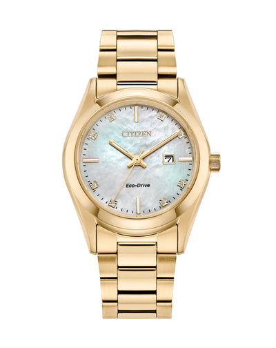 西铁城 Eco-Drive 不锈钢珍珠贝母表盘手表 EW2702-59D