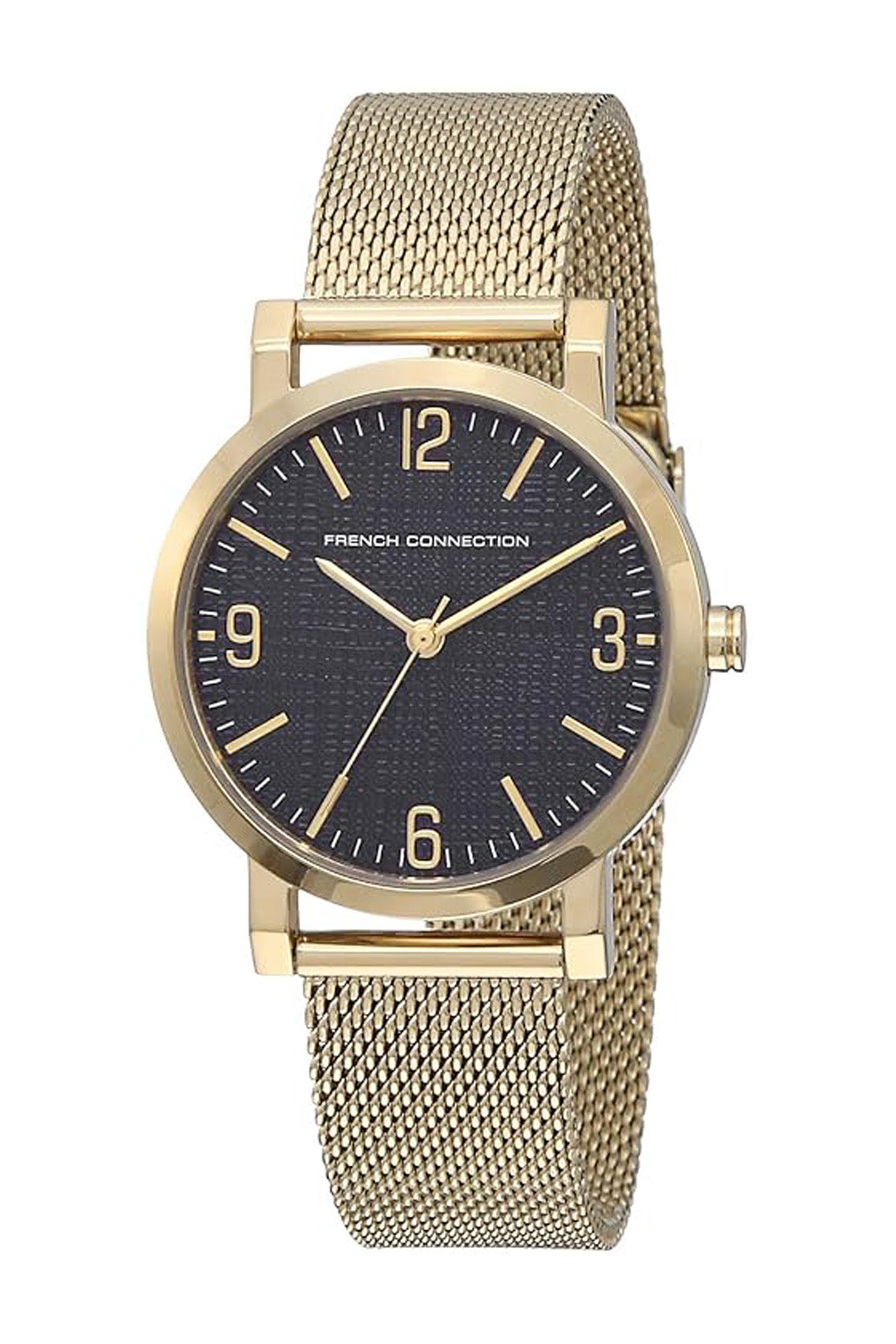 French Connection 33mm Black Dial Gold Mesh Strap Watch