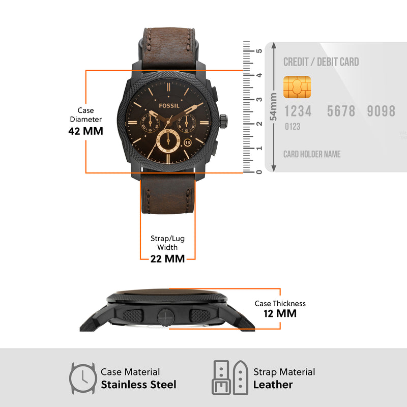 Fossil Machine Mid-Size Brown Leather Chronograph Watch FS4656