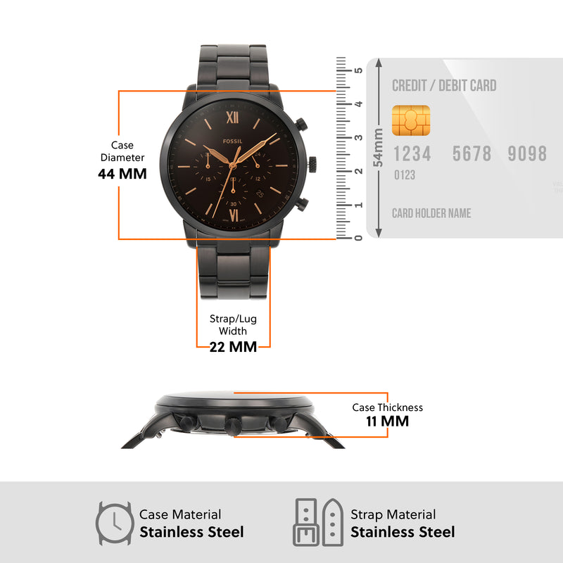 Fossil Neutra 黑色不锈钢计时码表男士手表 FS5525