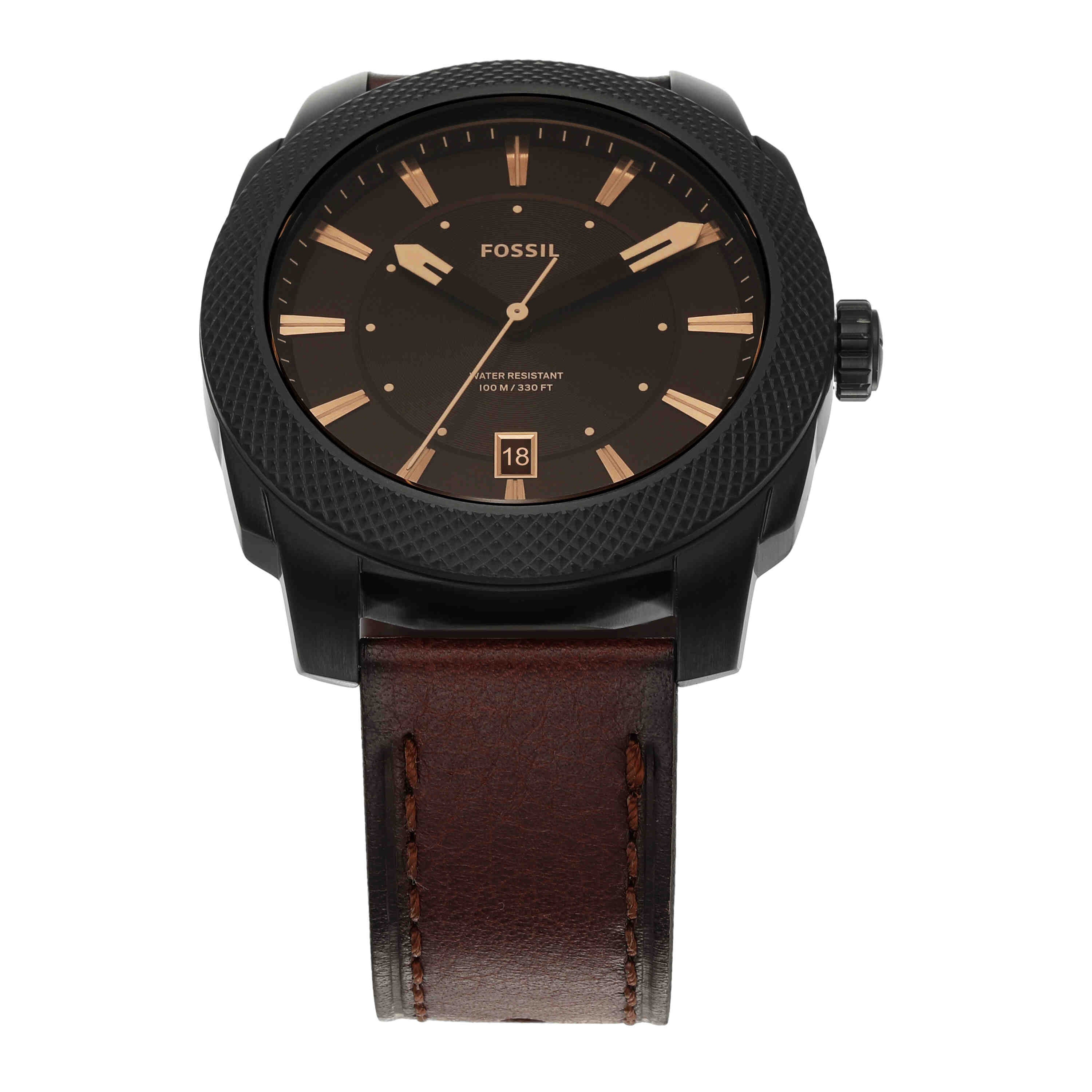 Fossil Machine Brown Dial Leather Strap Watch FS5972