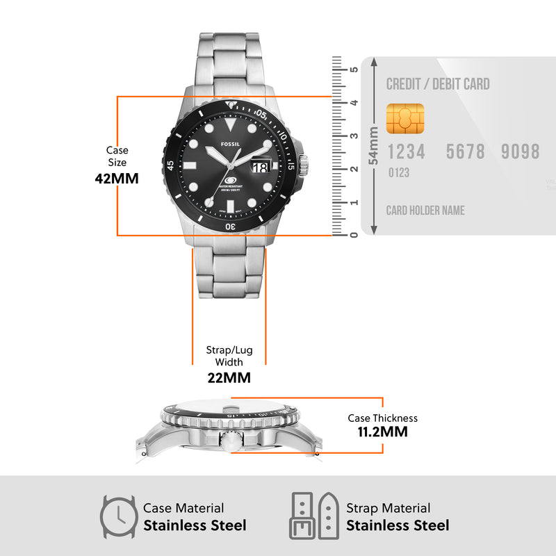 Fossil 银色不锈钢黑色表盘男士手表 FS6032