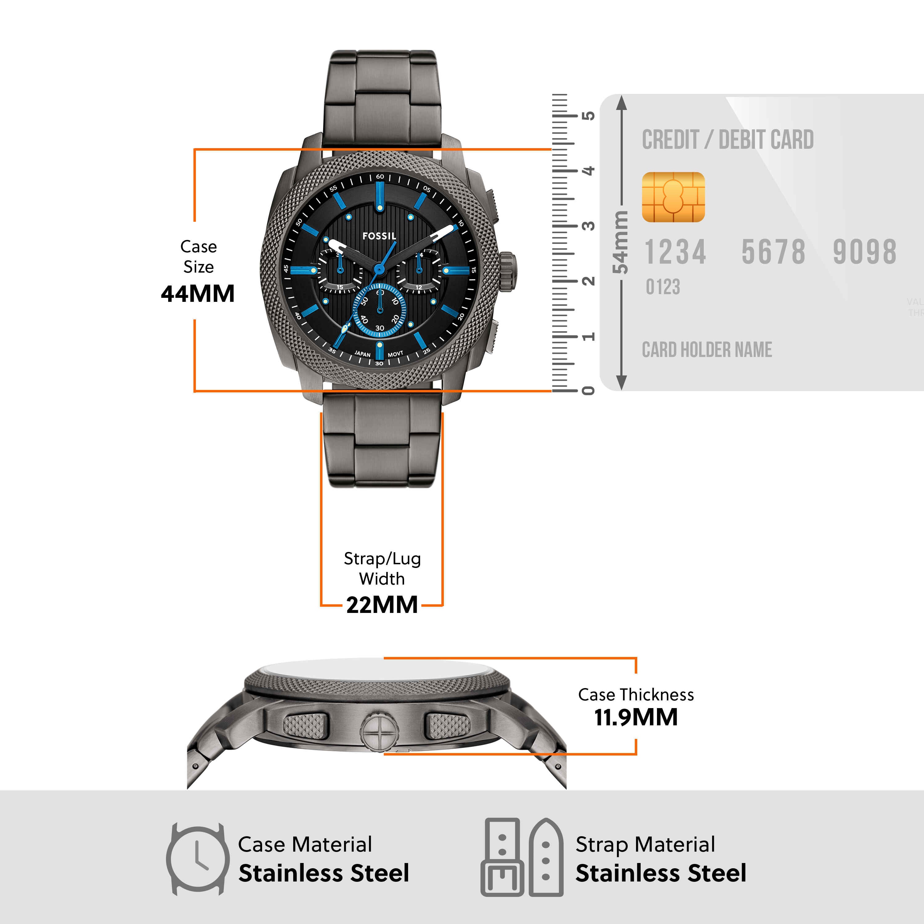 Fossil Machine Black Dial Gun-Metal Stainless Steel Watch FS6098
