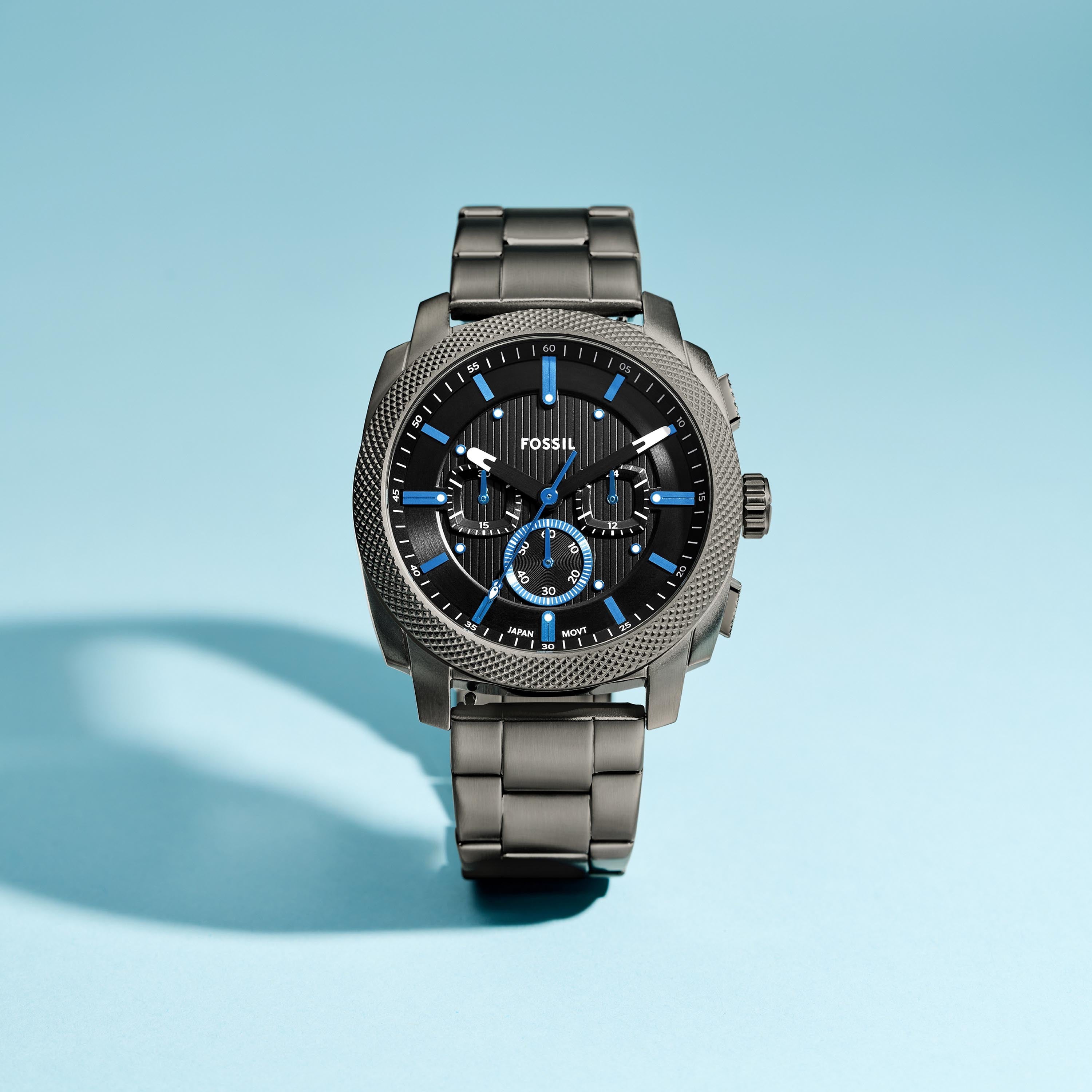 Fossil Machine Black Dial Gun-Metal Stainless Steel Watch FS6098