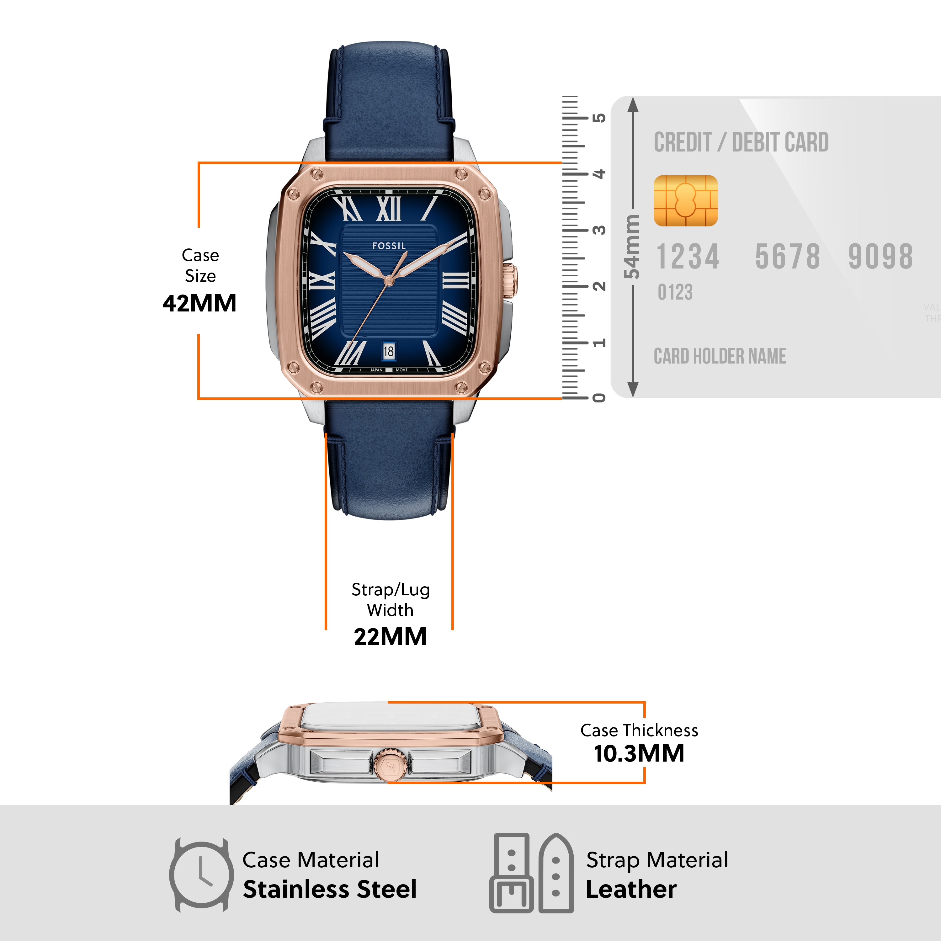 Fossil Crosby Three Hand Blue Leather Watch FS6149