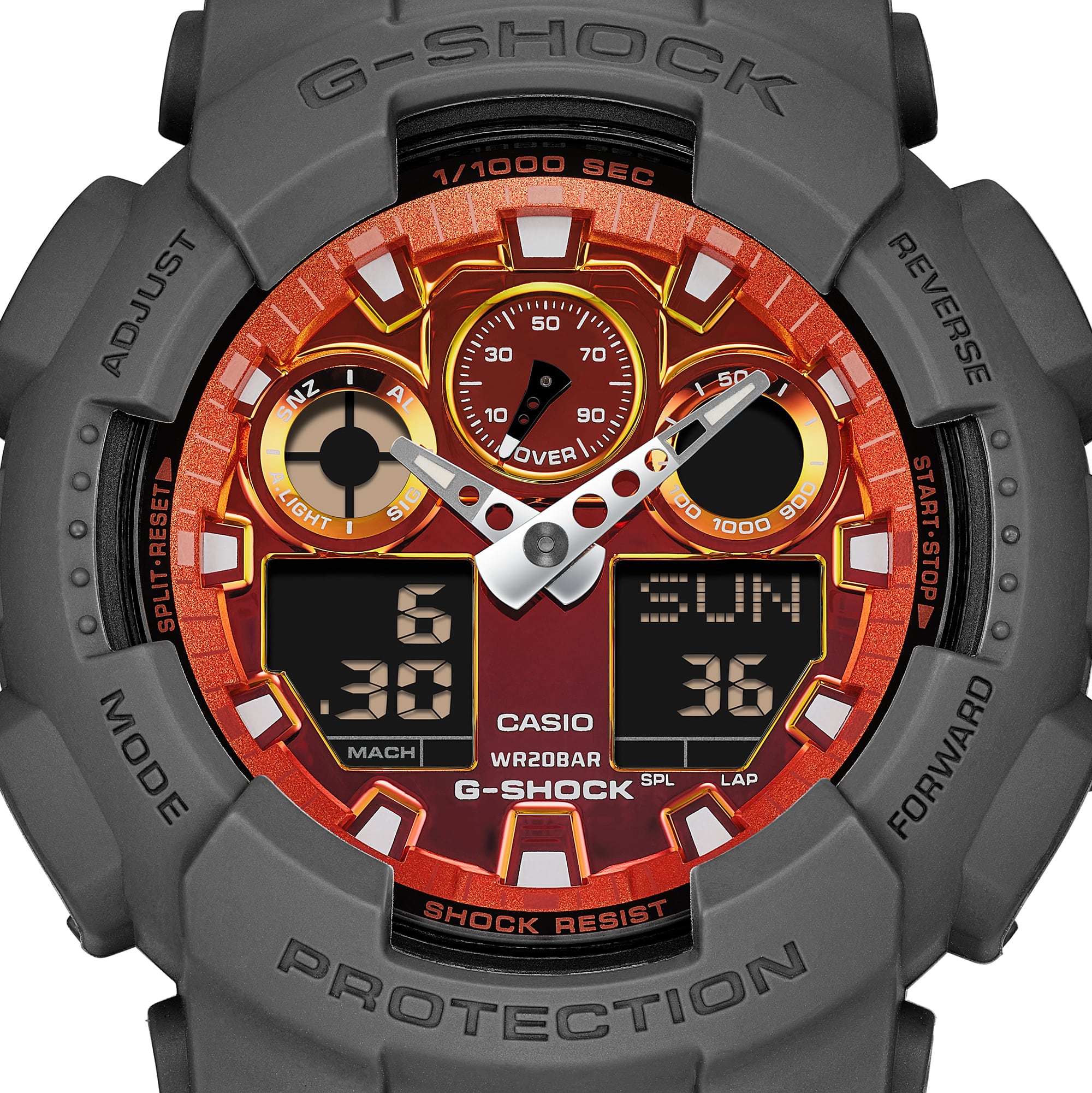G-Shock Analog Digital Orange Dial Black Resin Band Watch GA100FL-8A