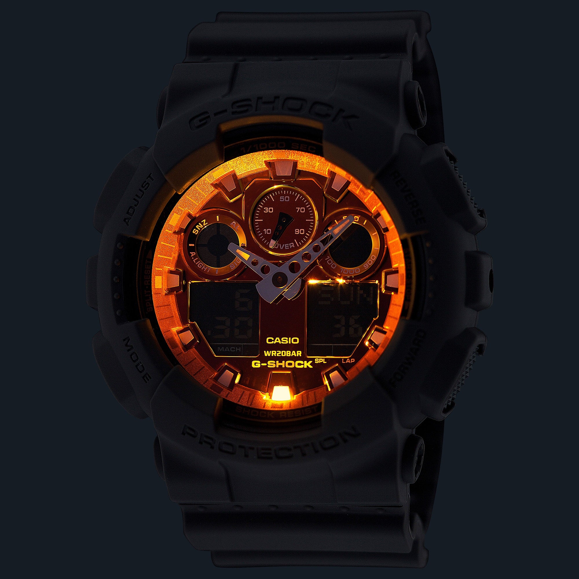 G-Shock Analog Digital Orange Dial Black Resin Band Watch GA100FL-8A