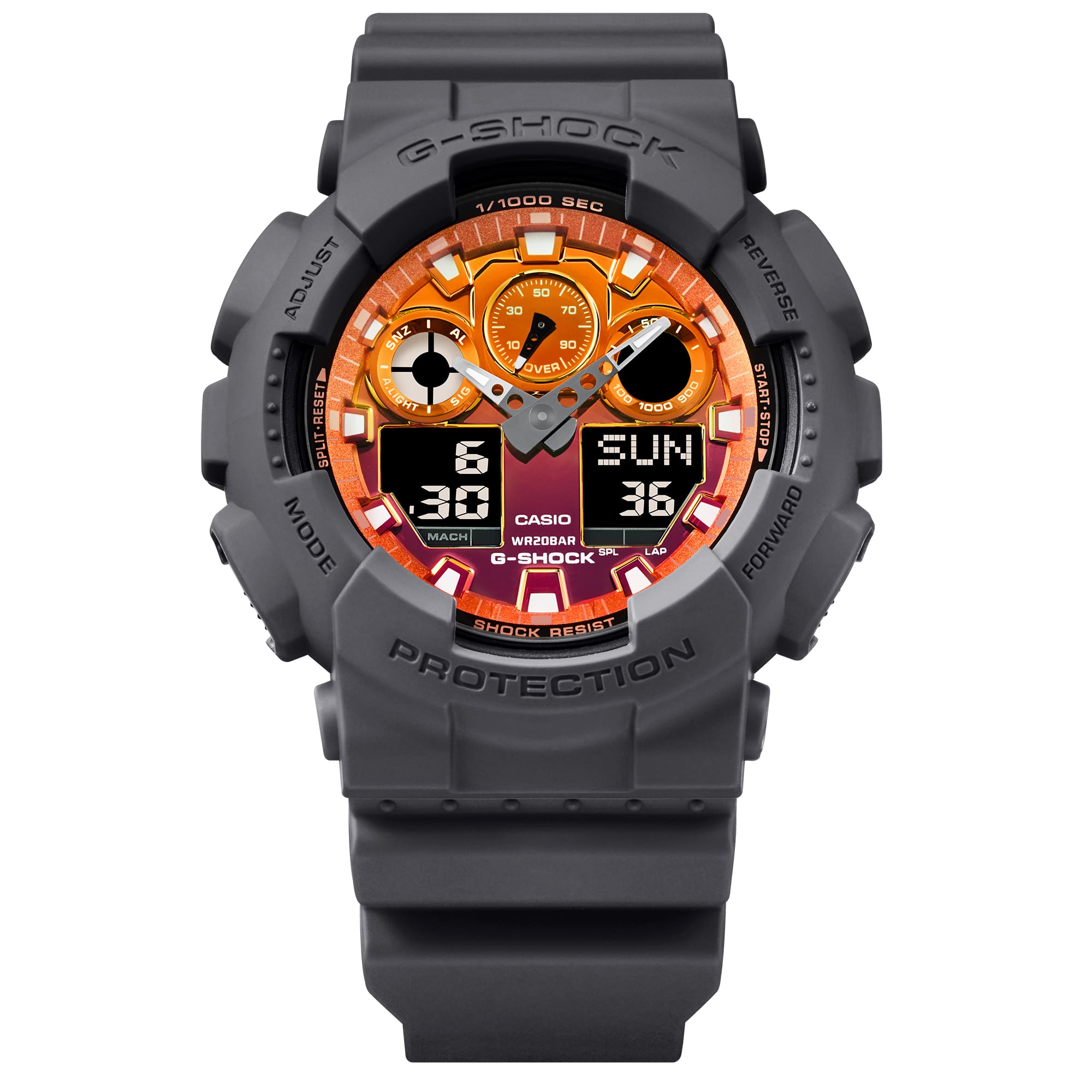 G-Shock Analog Digital Orange Dial Black Resin Band Watch GA100FL-8A