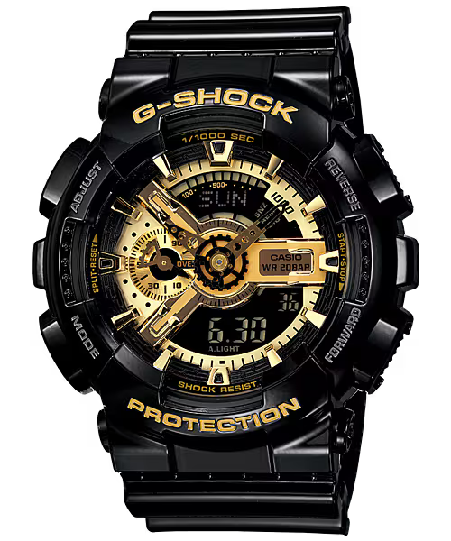 G-Shock Analog Digital DUO Gold Dial Black Resin Band Watch GA110GB-1A