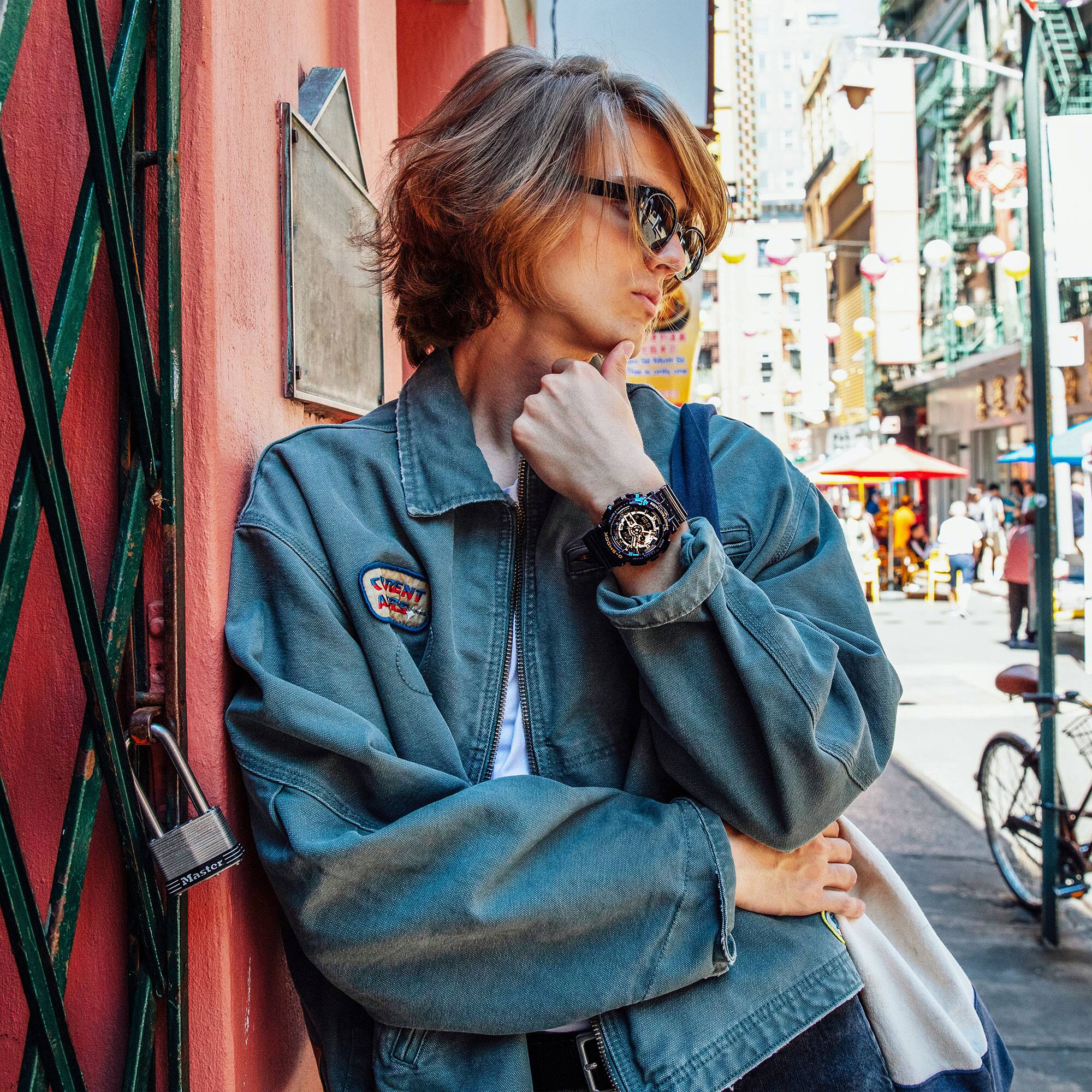 G-Shock Analog Digital DUO Gold Dial Black Resin Band Watch GA110GB-1A