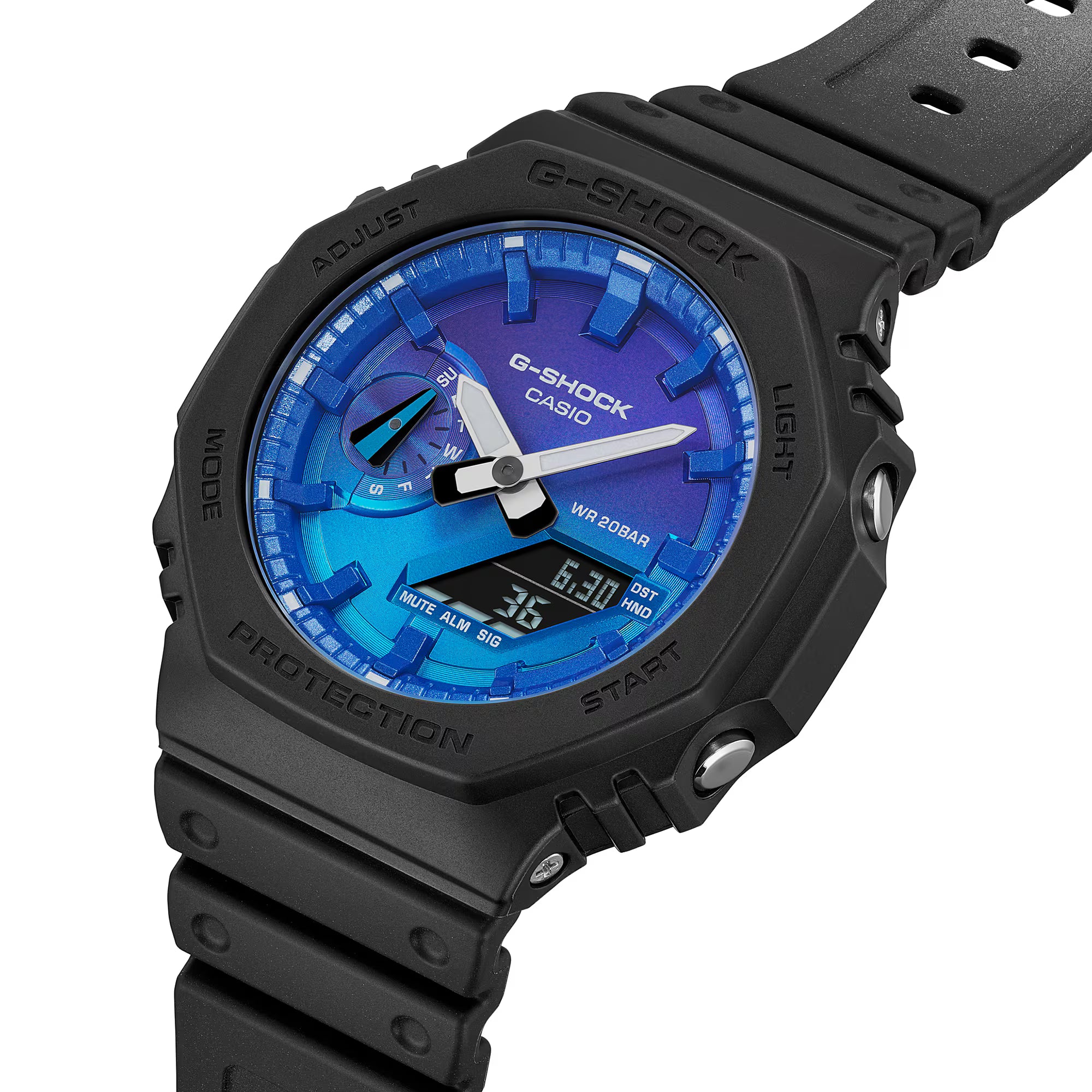 G-Shock Digital Black Resin Band Blue and Purple Dial Watch GA2100FL-1A