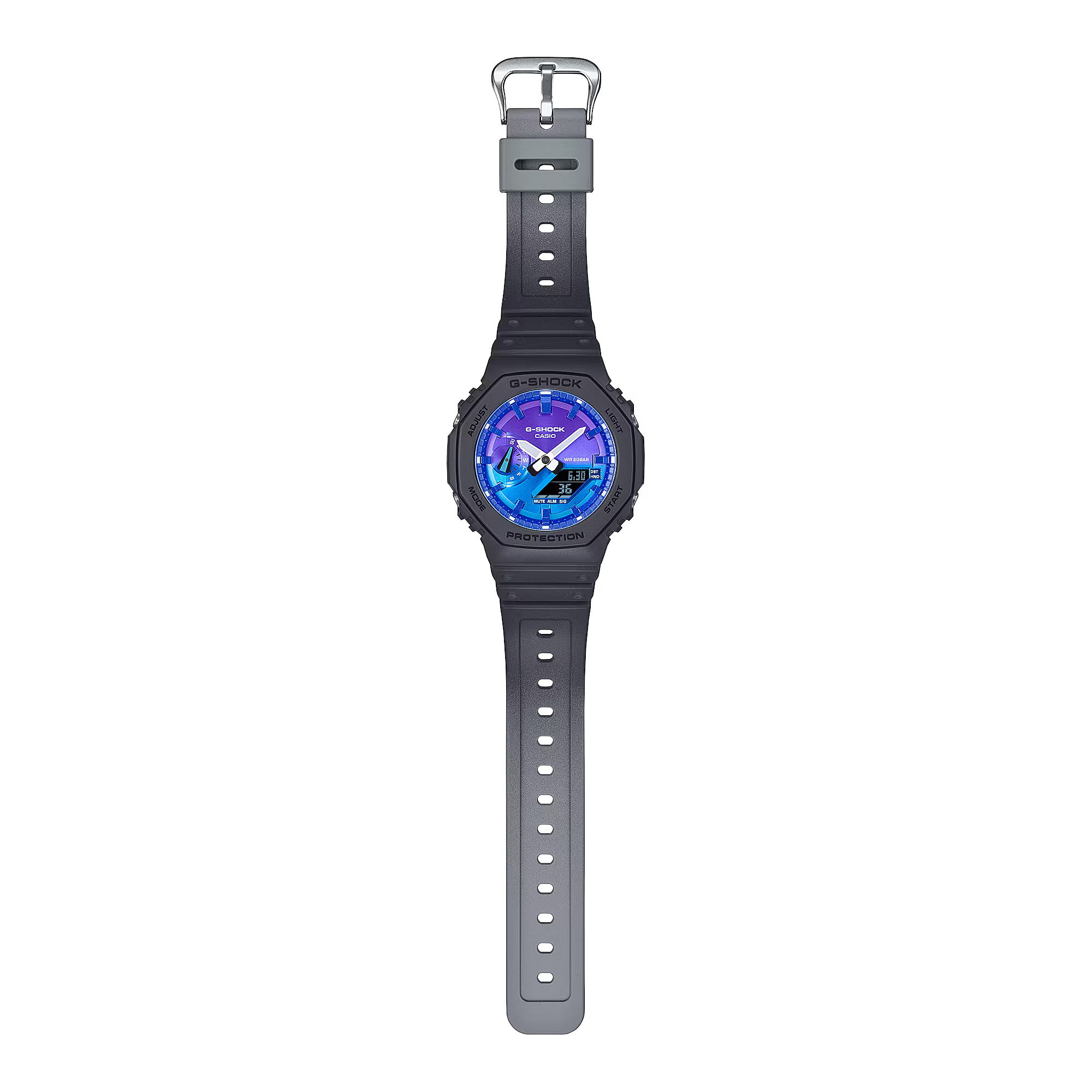 G-Shock Digital Black Resin Band Blue and Purple Dial Watch GA2100FL-1A