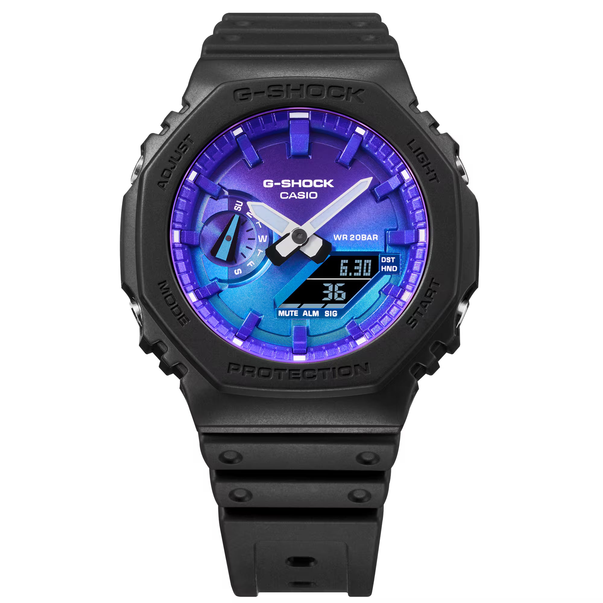 G-Shock Digital Black Resin Band Blue and Purple Dial Watch GA2100FL-1A