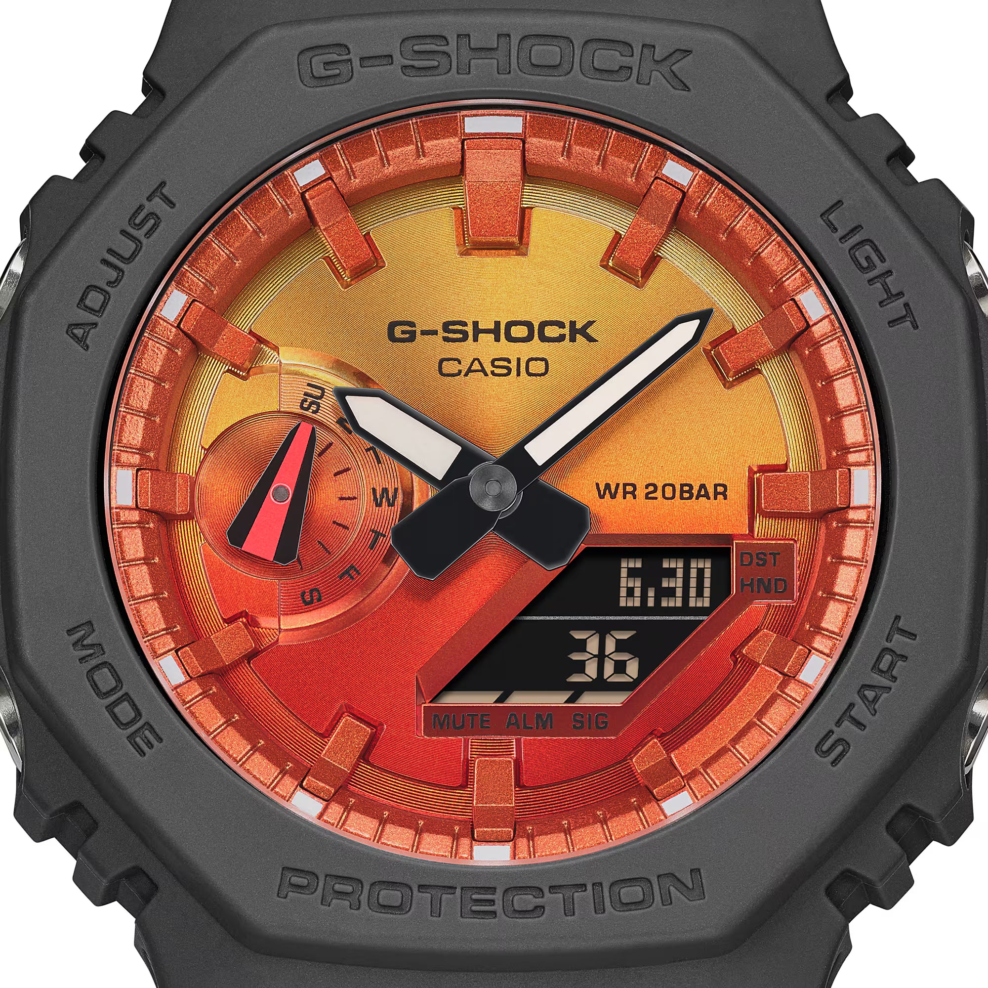 G-Shock Digital Grey Resin Band Orange and Red Dial Watch GA2100FL-8A