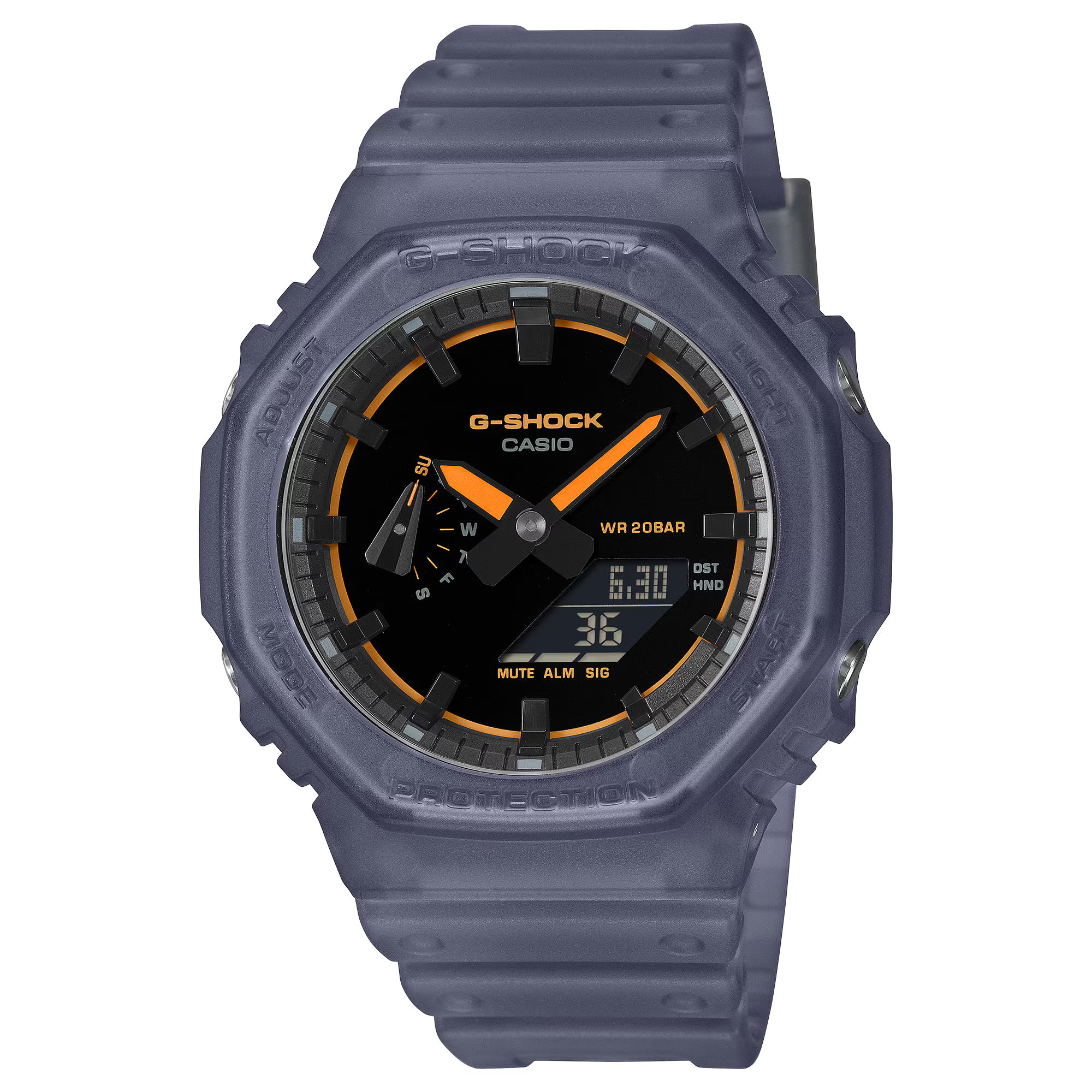 G-Shock Analog Digital Smokey Grey Resin Band Neon Orange Accents Watch GA2100K-2A