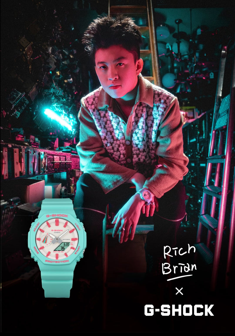 G-Shock 模拟数字 DUO Rich Brian 合作款蓝色树脂表带手表 GA2100RB-3A