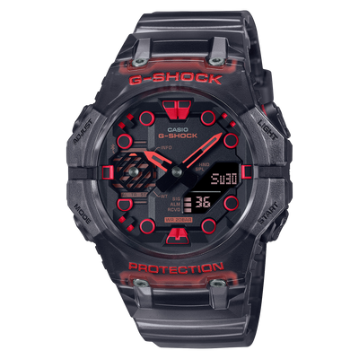 G-Shock wristwatch with a black and red color scheme.