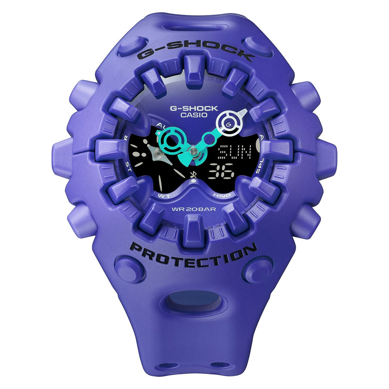 Casio G-Shock Ultimate Toughness Purple Watch GAV01-2A with bold futuristic design and rugged protective build.