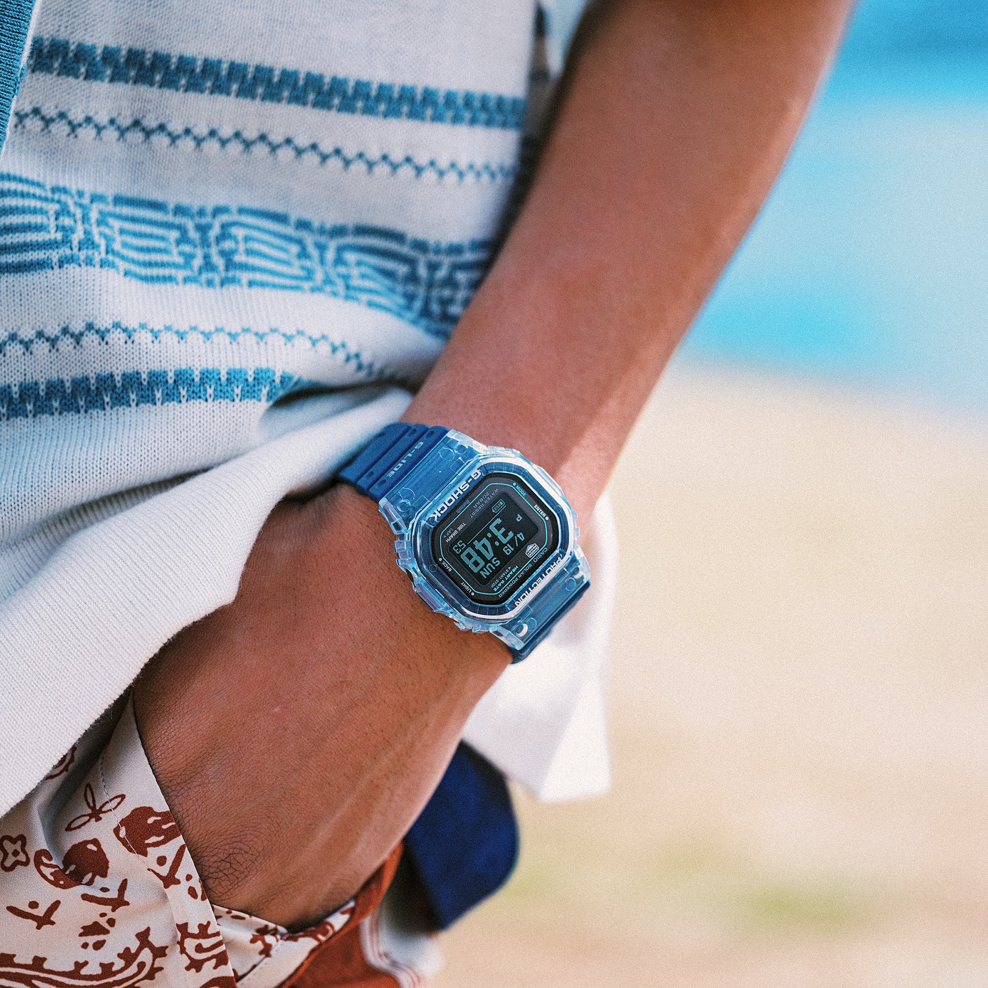 G-Shock GBXH5600-2D blue G-LIDE watch worn on the wrist.