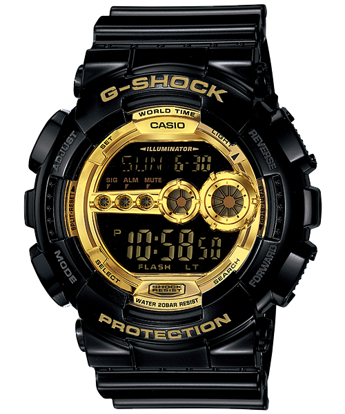 G-Shock Tough Black and Gold Series Digital Watch with LED Light GD100GB-1D