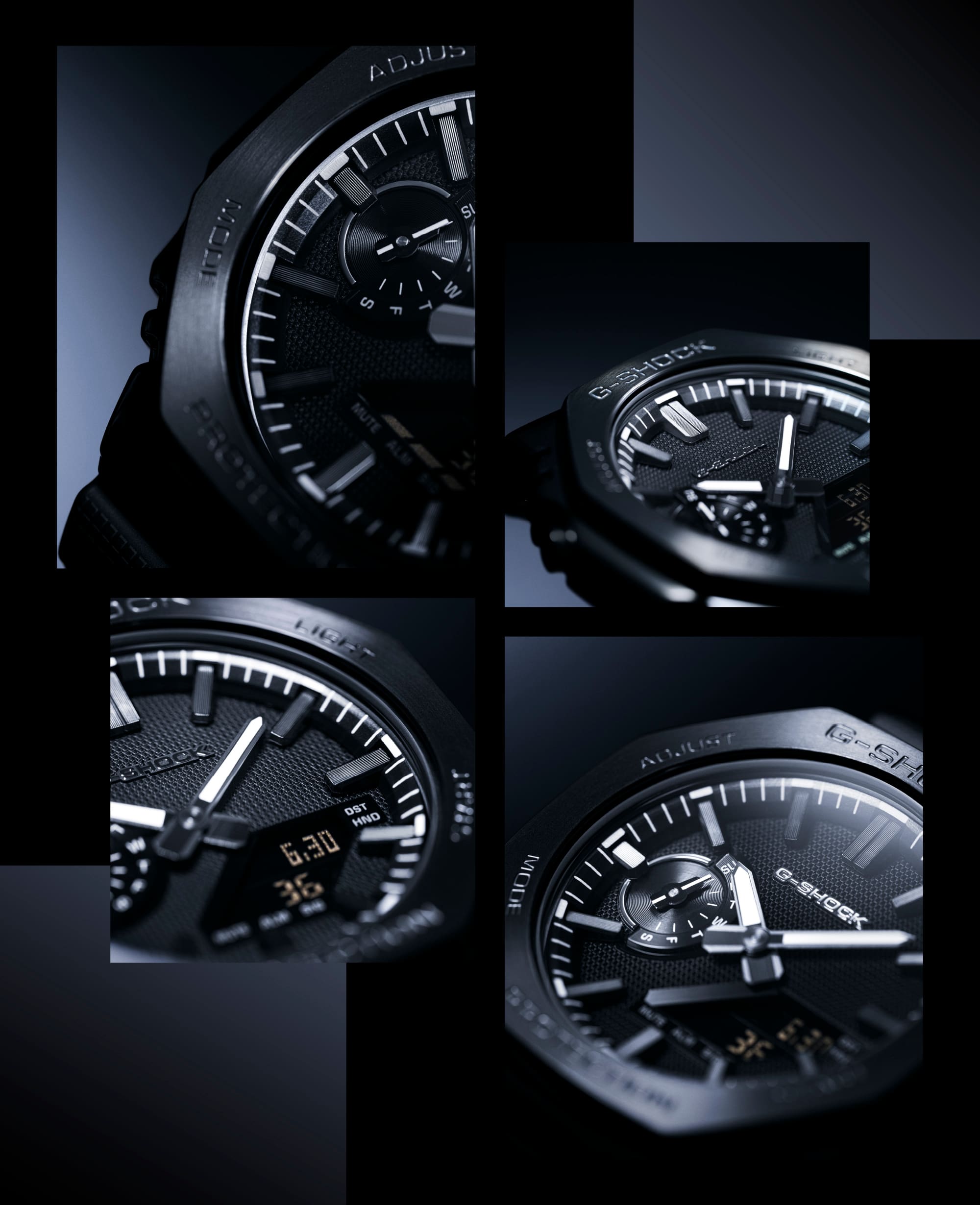 Close-up detail of the black ion-plated metal bezel on the G-Shock GM2100LXB-1A.