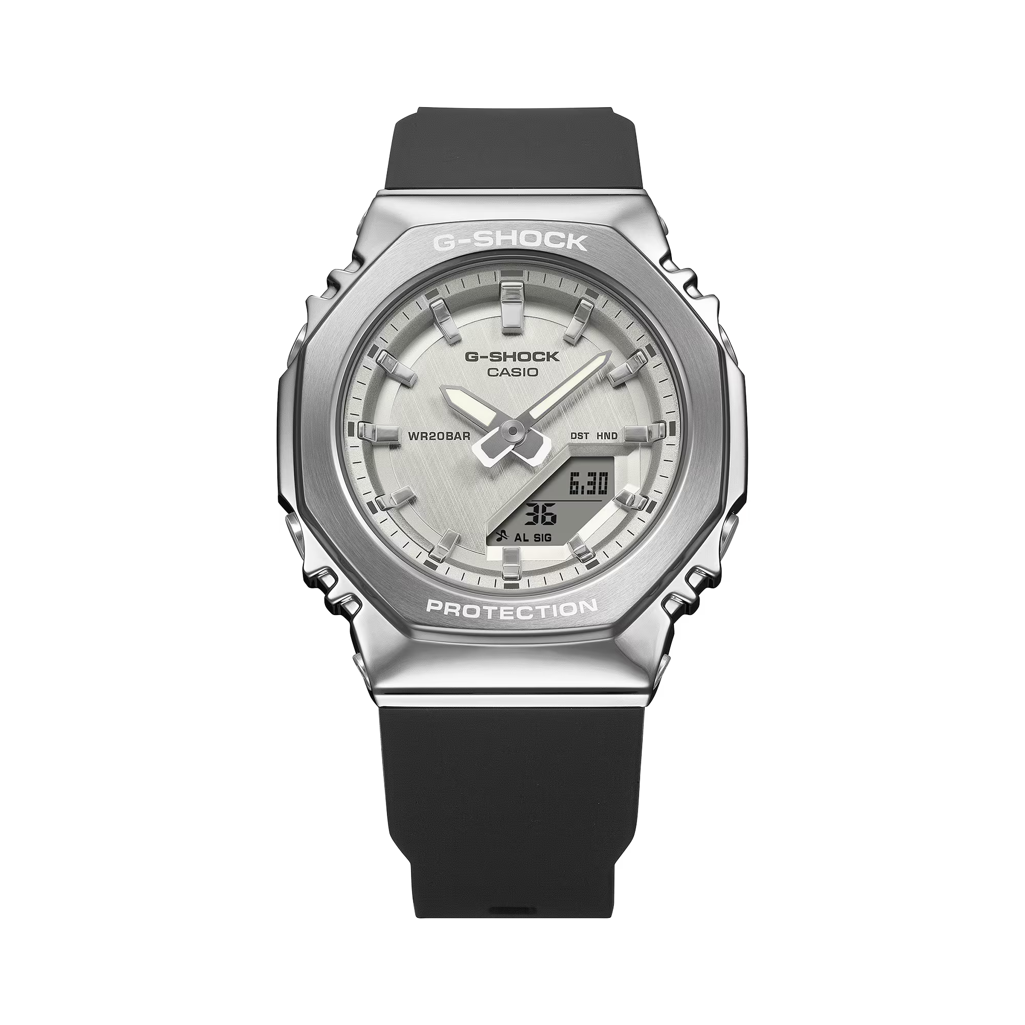 G-Shock Digital Analog Silver Case Black Resin Band Watch GMS2110-1A7