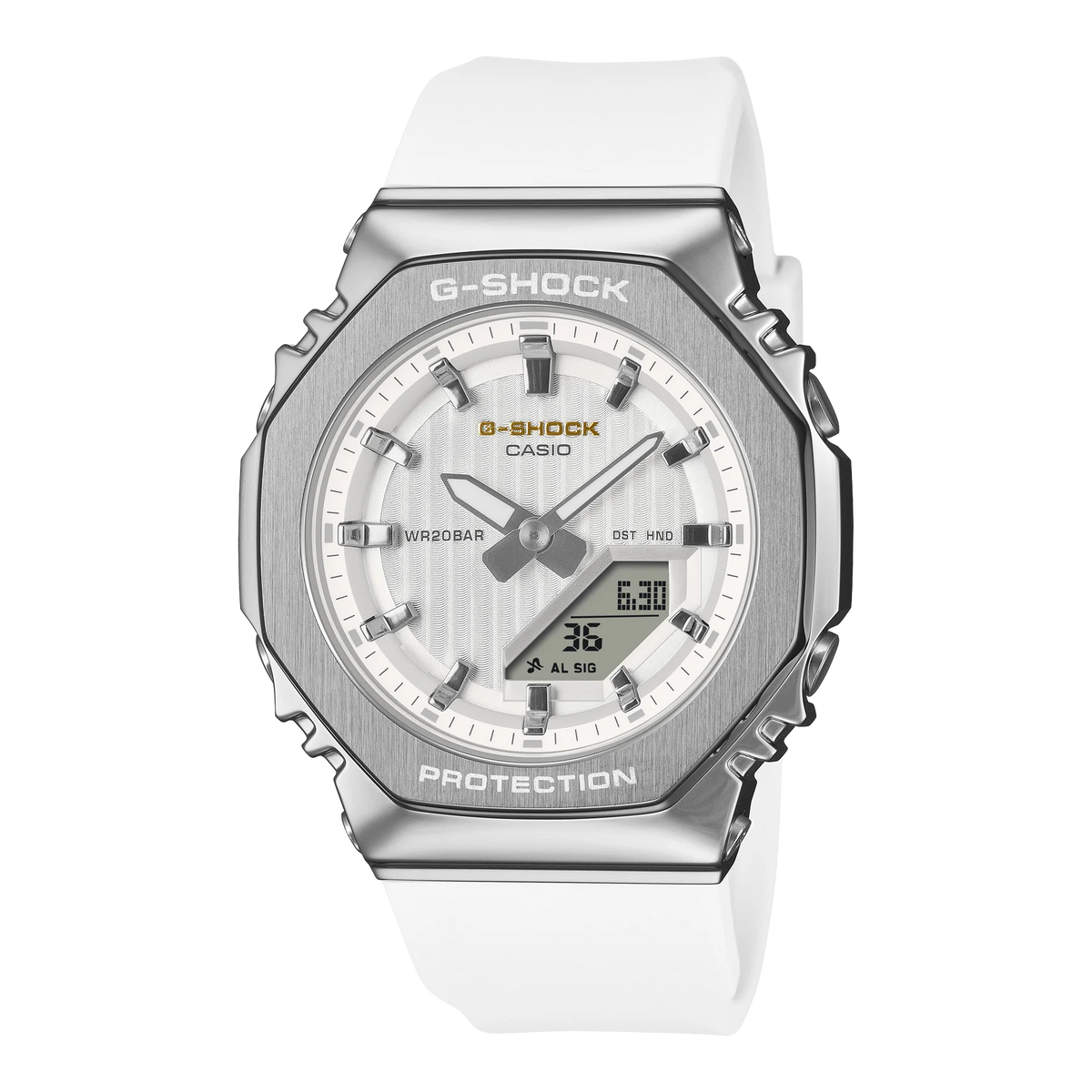 G-Shock Silver Stainless Case White Dial and Resin Band Watch GMS2110SH-7A