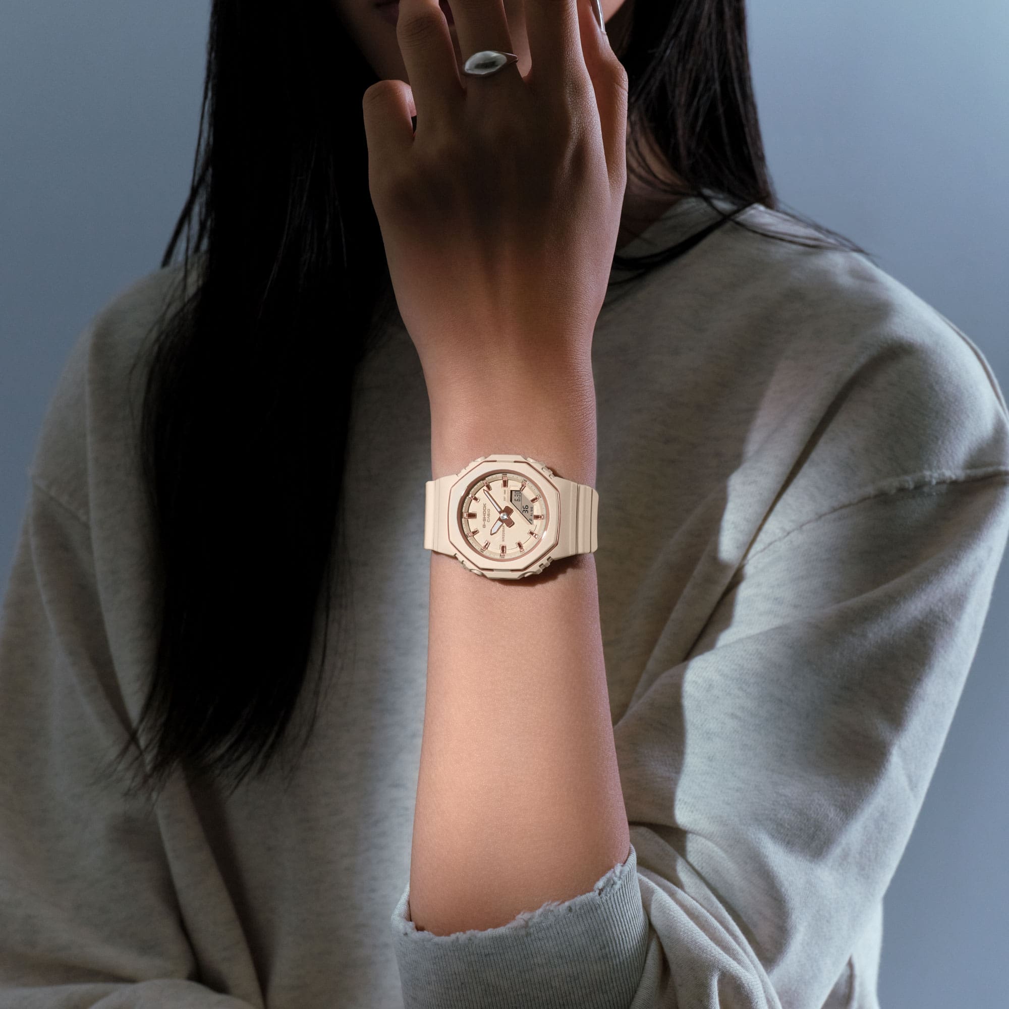 G-Shock Analog Digital Duo Metallic Bezel Cream Resin Band Watch GMAP2110-1A