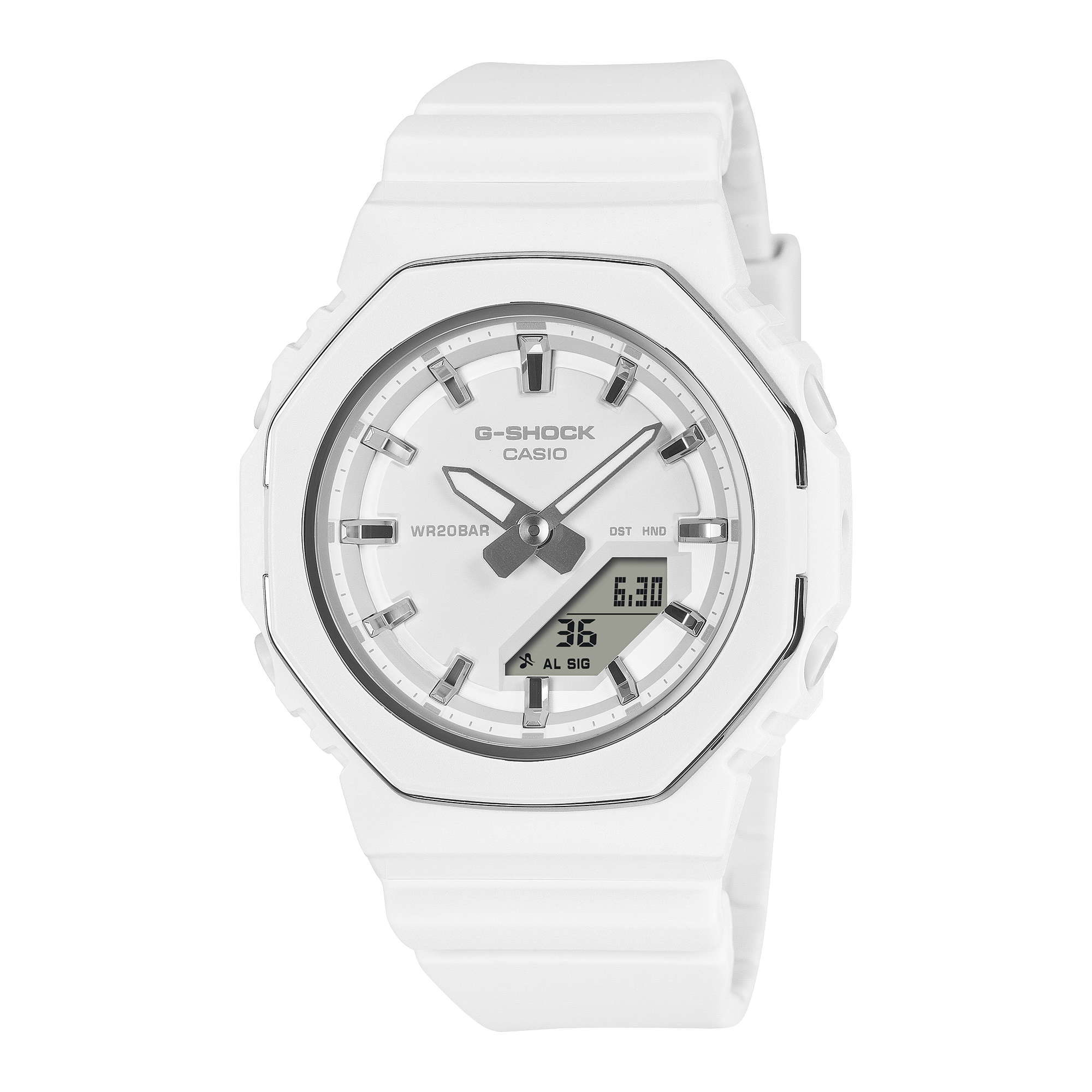 G-Shock Analog Digital Duo Metallic Bezel White Resin Band Watch GMAP2110-7A