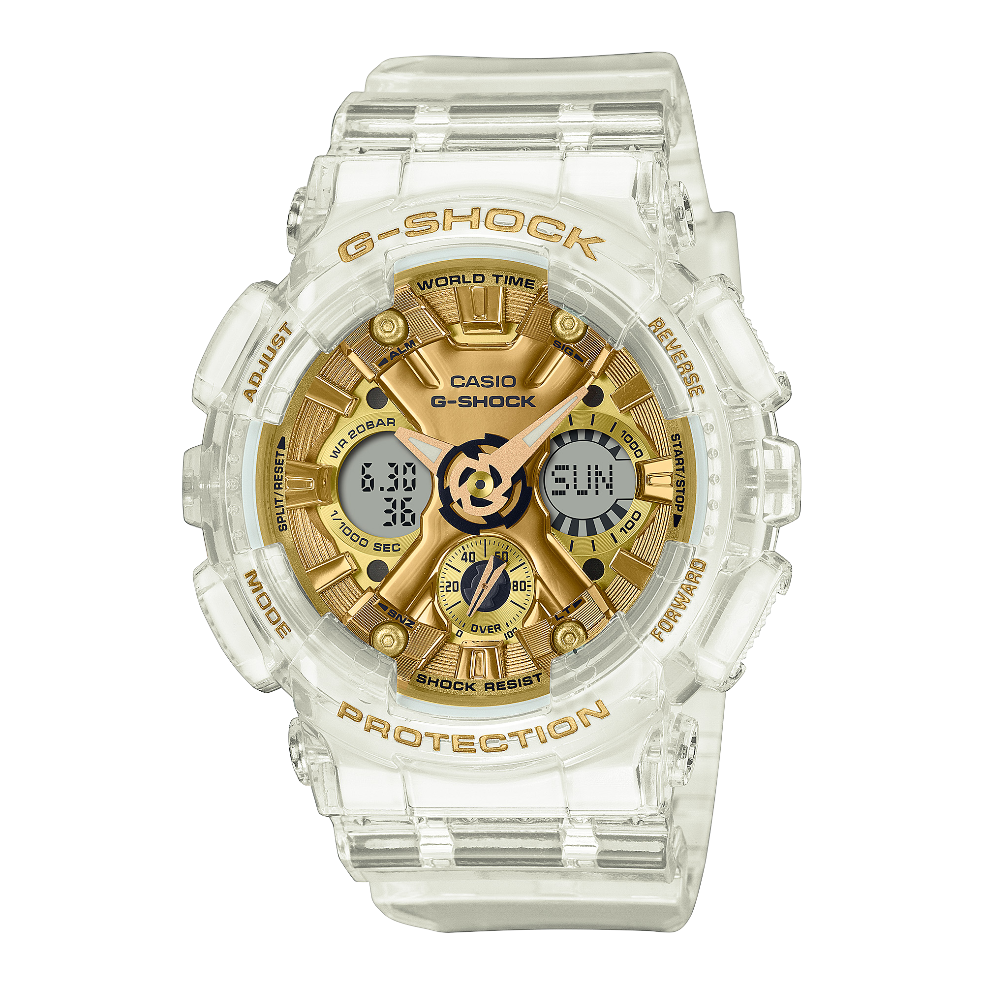 G-Shock Digital Transparent Gold Resin Watch GMAS120SG-7A