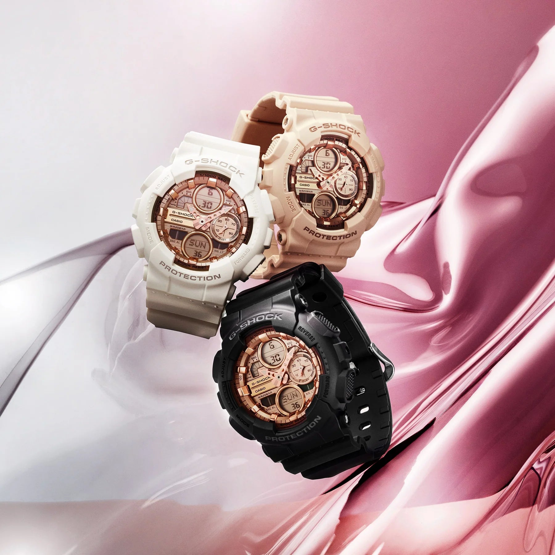 G-Shock Analog Digital Mid Size Pink Beige Resin Band Rose Gold Dial  Watch GMAS140PG-4A