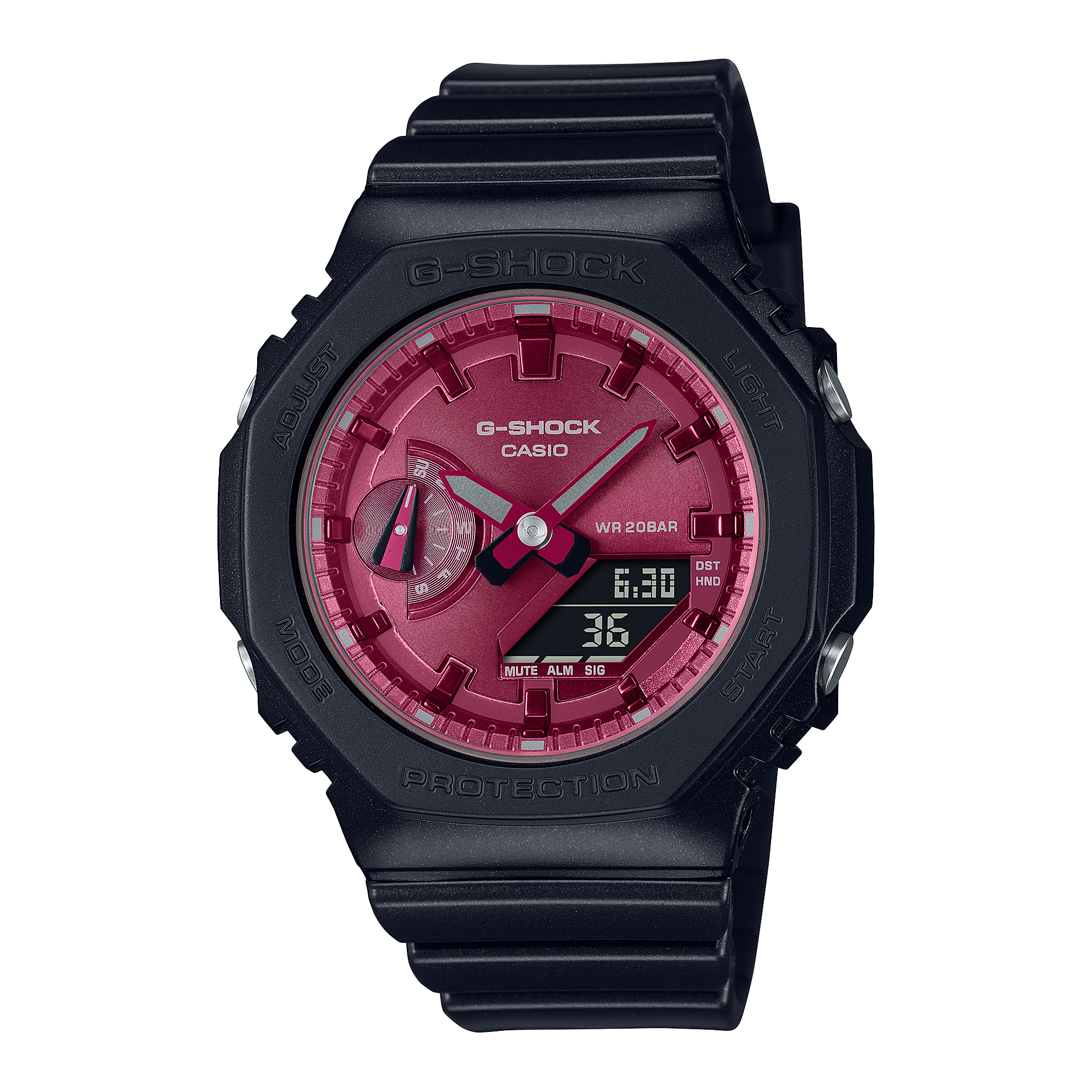 G-Shock Analog-Digital Pink Dial Black Resin Band Watch GMAS2100RB-1A