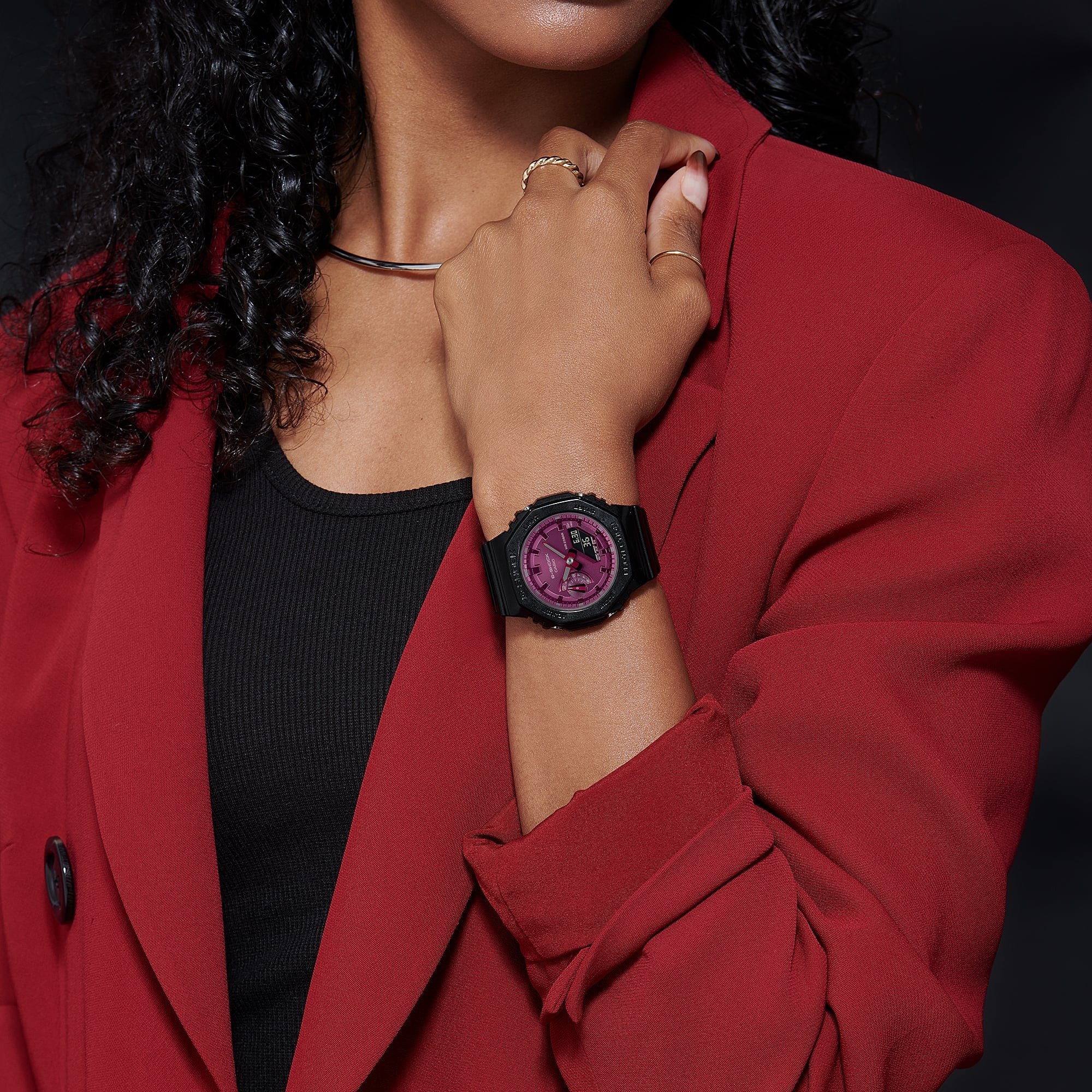 G-Shock Analog-Digital Pink Dial Black Resin Band Watch GMAS2100RB-1A