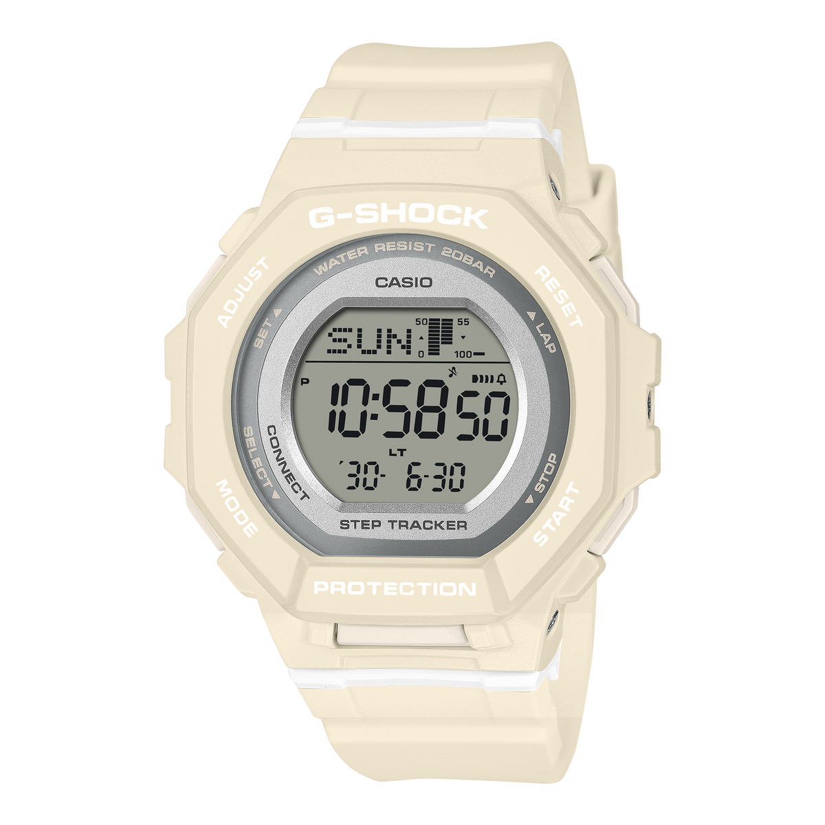 G-Shock G-SQUAD wristwatch with a white resin case and band.