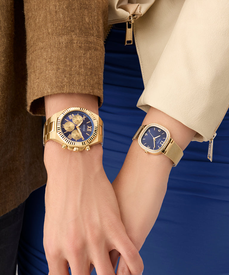 Guess Tapestry Blue Dial Gold Stainless Steel Watch GW0354L6