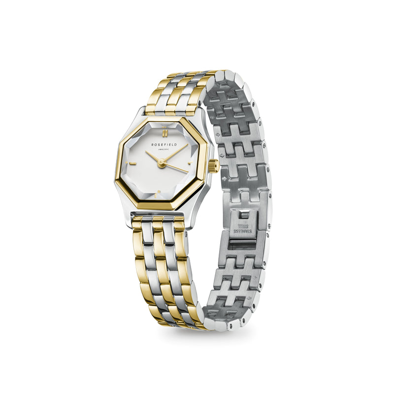 Rosefield Gemme White Steel Duotone Silver Gold Watch GWSSS-G03