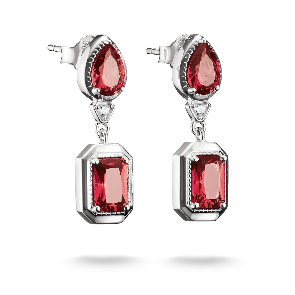 Thomas Sabo Stud Earrings with Red Octagon Stones Silver