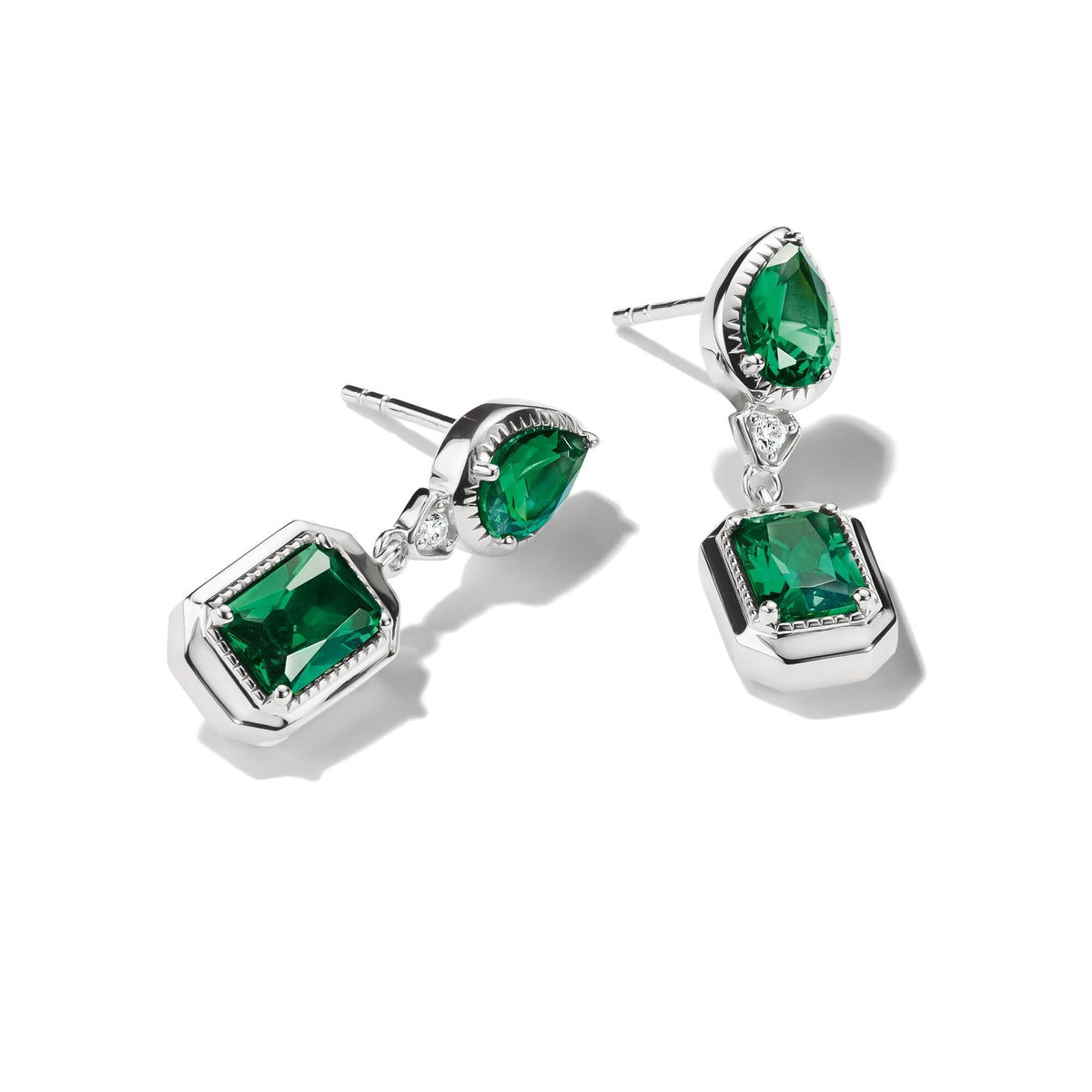 Thomas Sabo Stud Earrings with Green Octagon Stones Silver