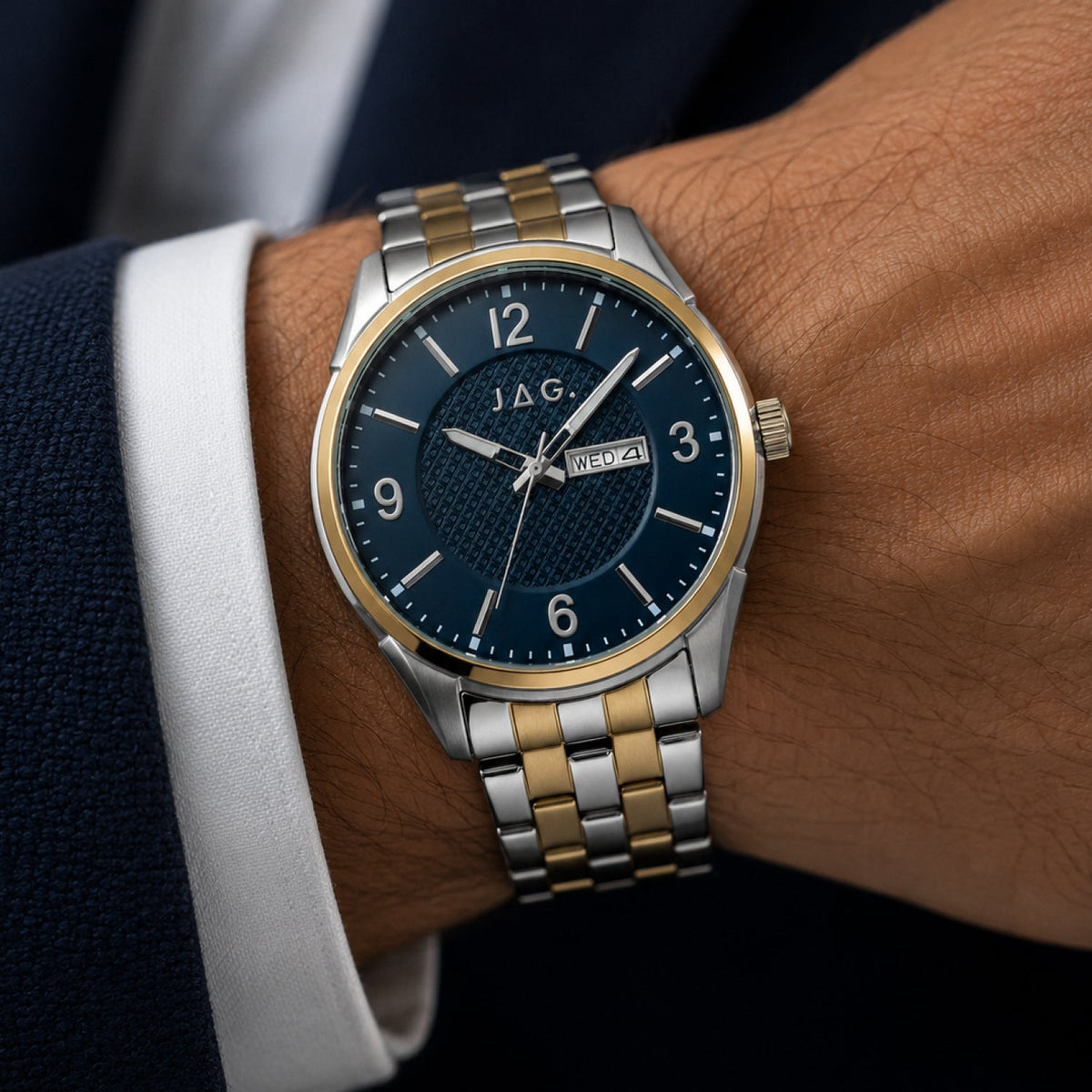 JAG William Mens Blue Dial Ips 44mm Two-Tone Watch J2999A