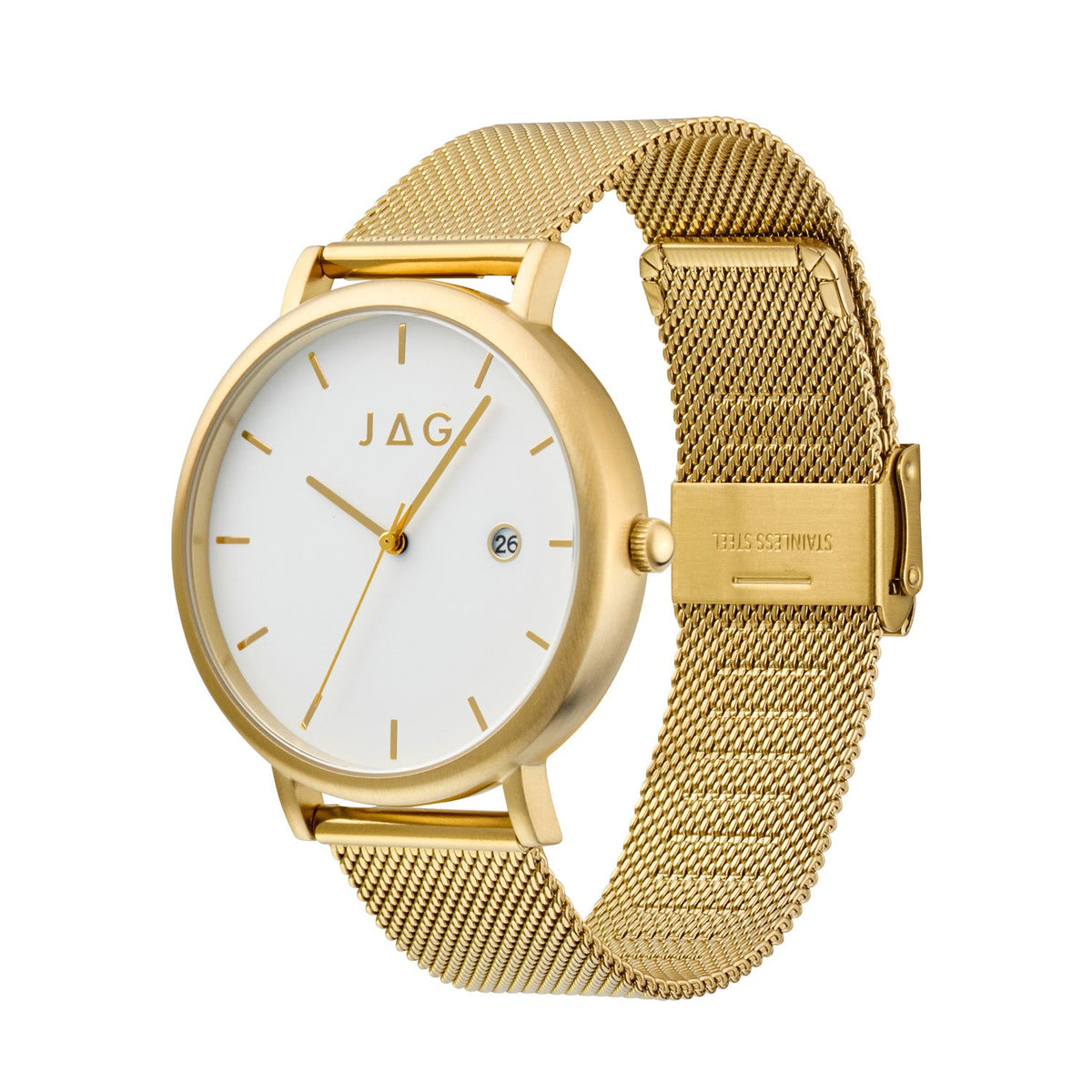 JAG Ryan Mens White Dial 43mm Gold/Brown Watch Set J3053A