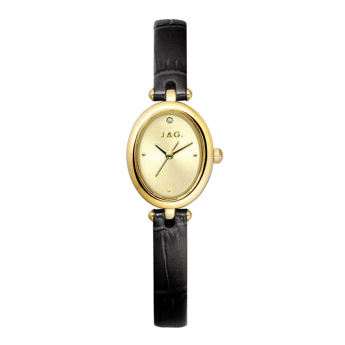 Jag Emilie Gold Dial Black Leather Womens Watch J3072 front packshot