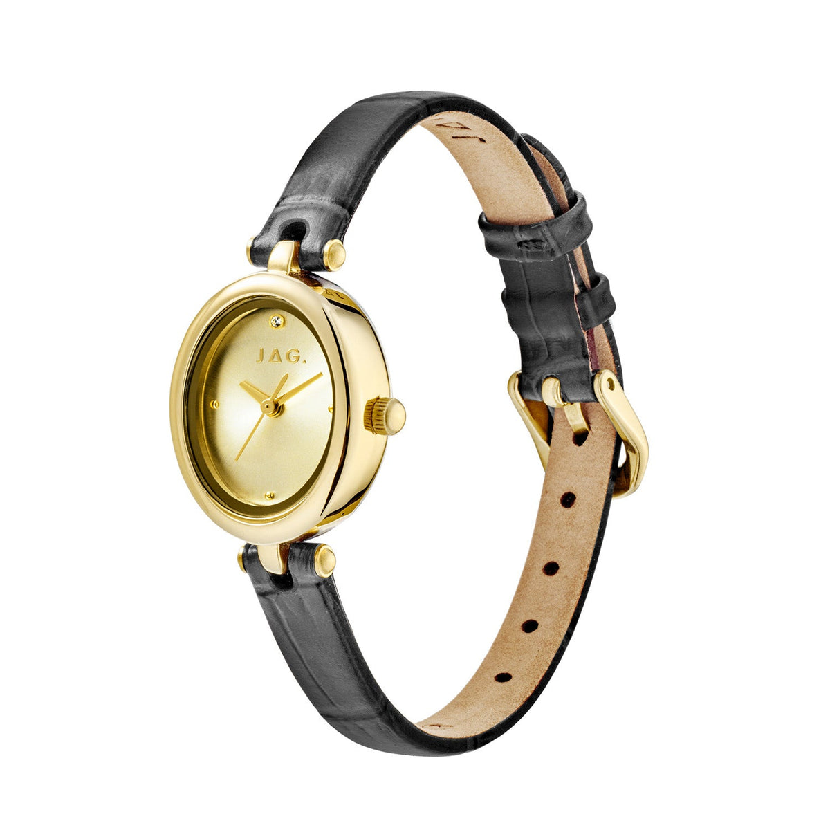 Jag Emilie Gold Dial Black Leather Womens Watch J3072 view 3