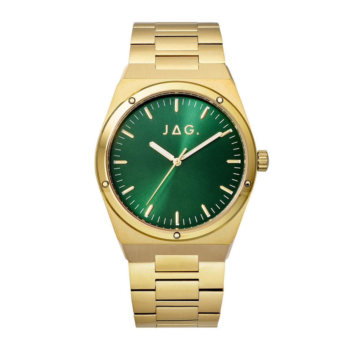 Jag Arlo Green Dial Gold Steel Mens Watch J3112A front packshot