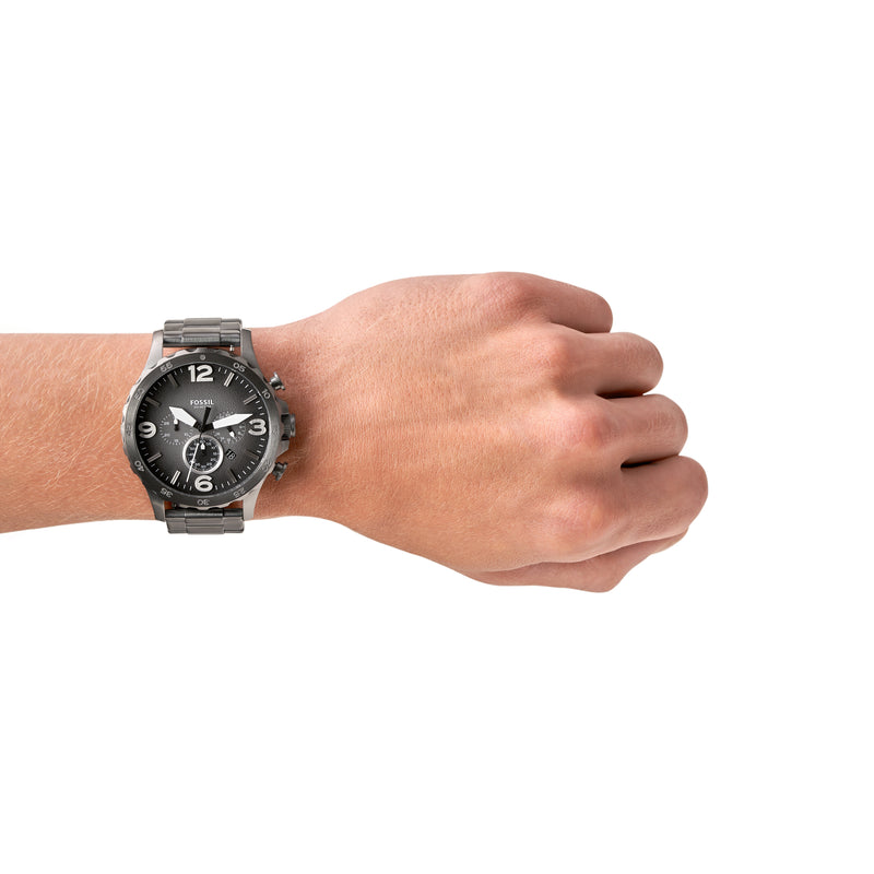 Fossil Nate Military Inspired Grey Stainless Steel Chronograph Watch f Watch Direct