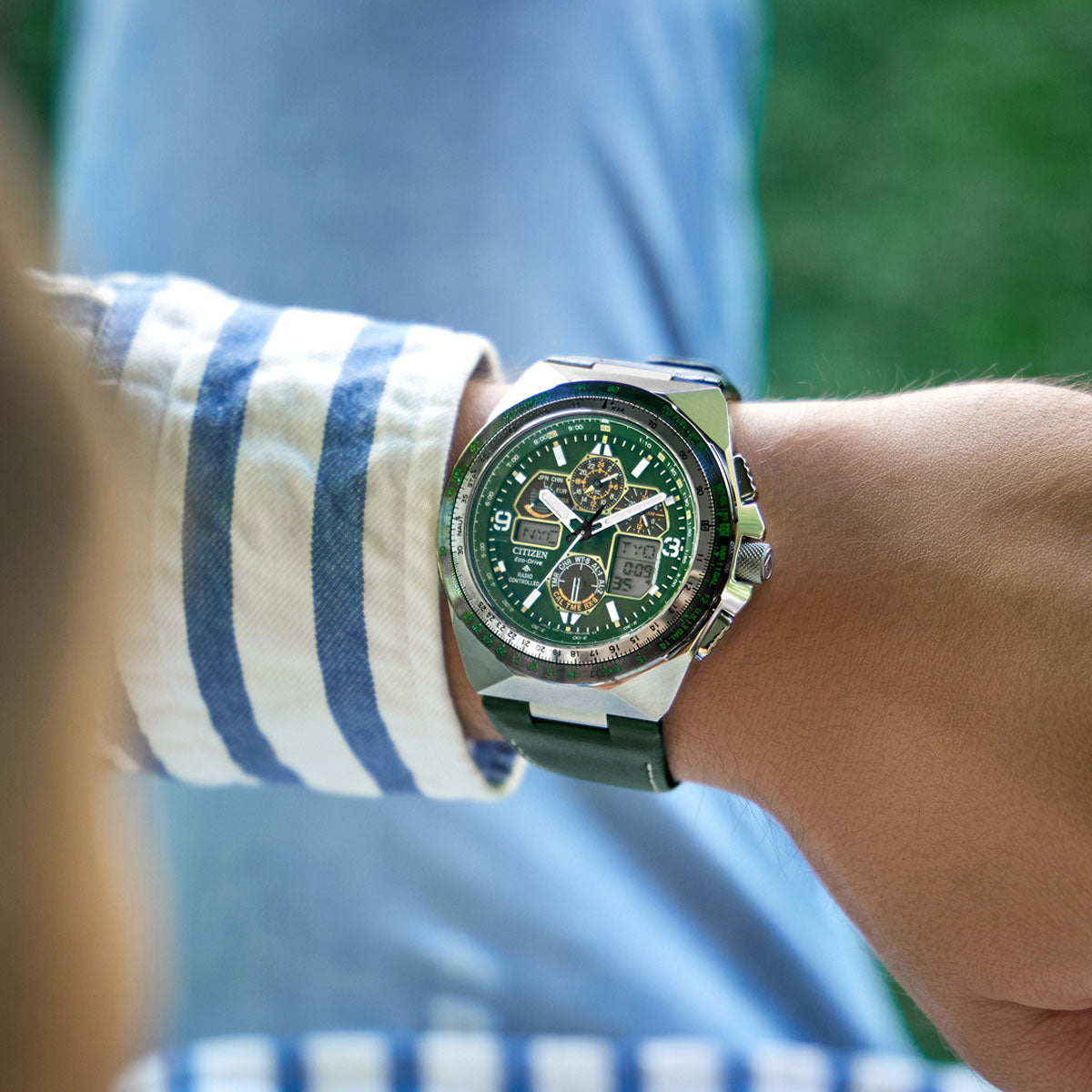 Citizen Promaster Skyhawk JY8147-01X green dial green leather alternate view
