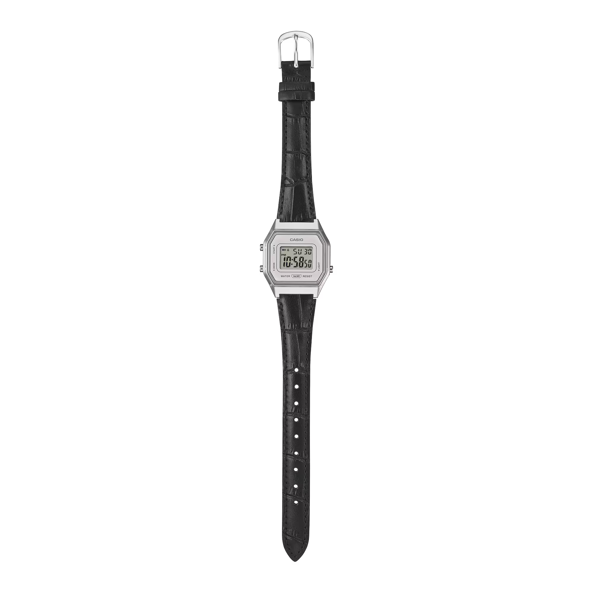 Casio Retro Digital Silver Case Black Leather Band Watch LA680WEL-1D