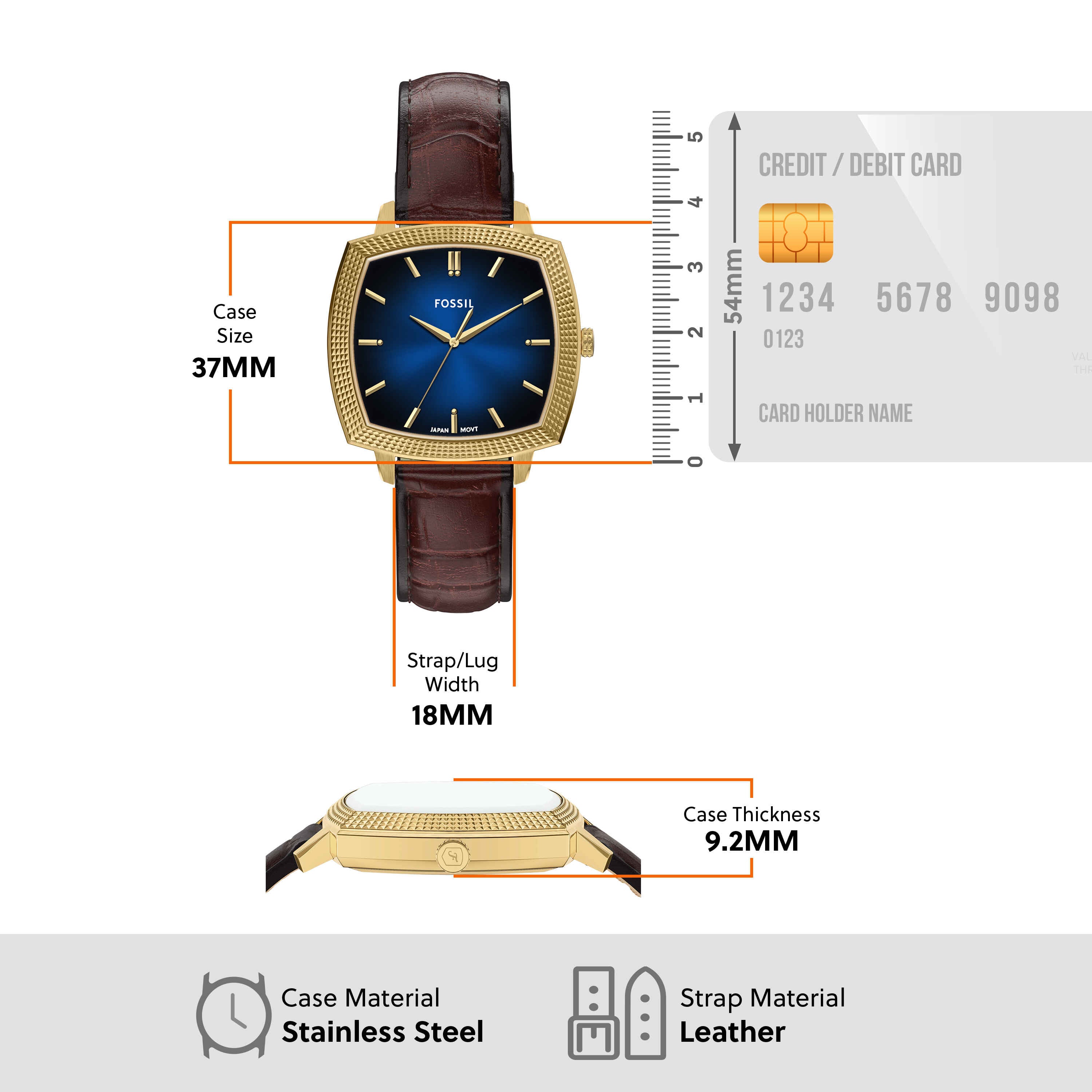 Fossil Machine Luxe Blue Dial Brown Leather Strap Watch LE1215