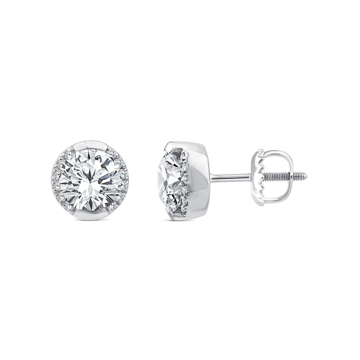 2.10ct Round Lab Grown Diamond Semi Halo Stud Earrings in 9K White Gold